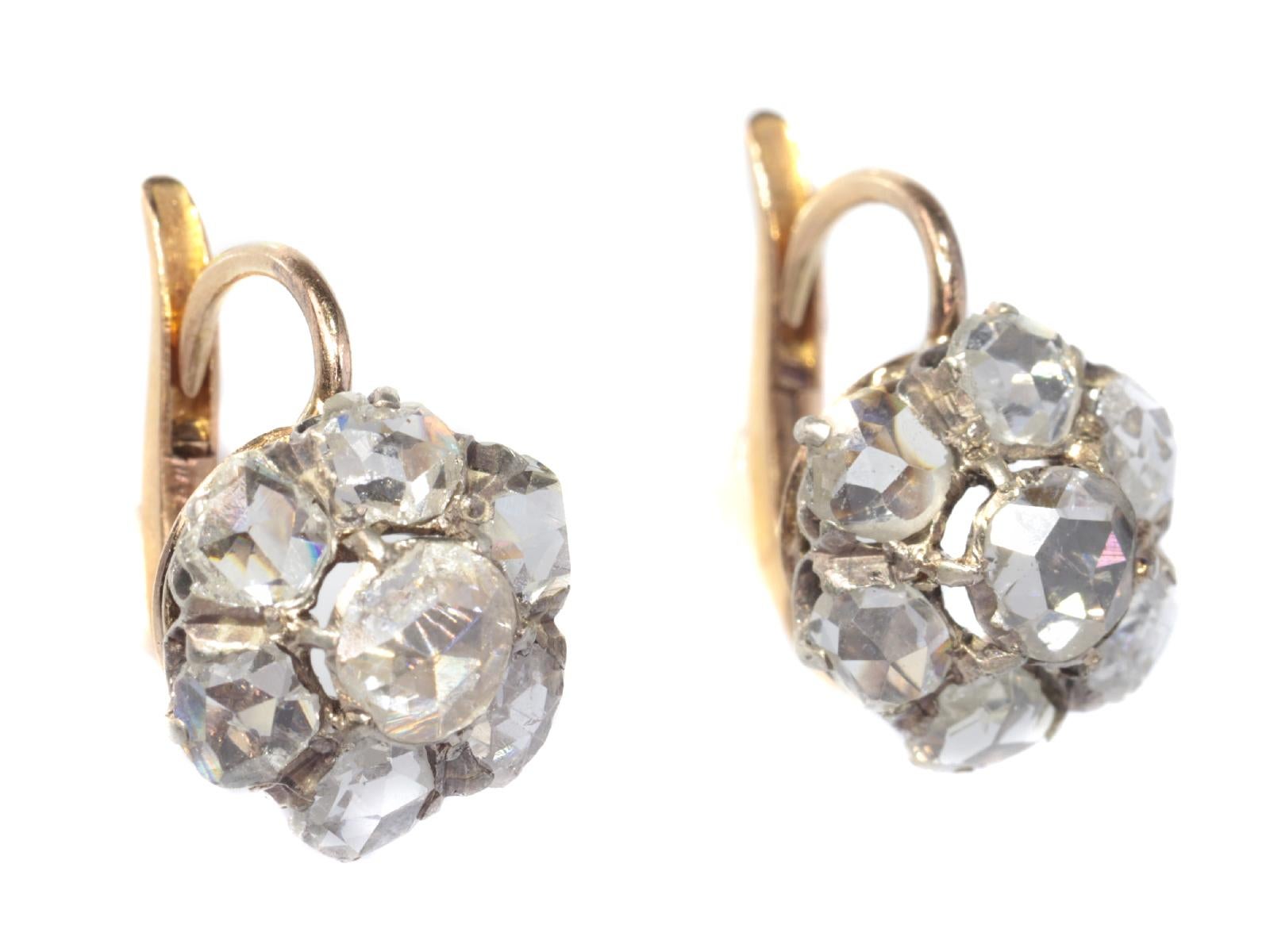 Antique Victorian Rose Cut Diamond Cluster Earrings, 1890s In Excellent Condition In Antwerp, BE