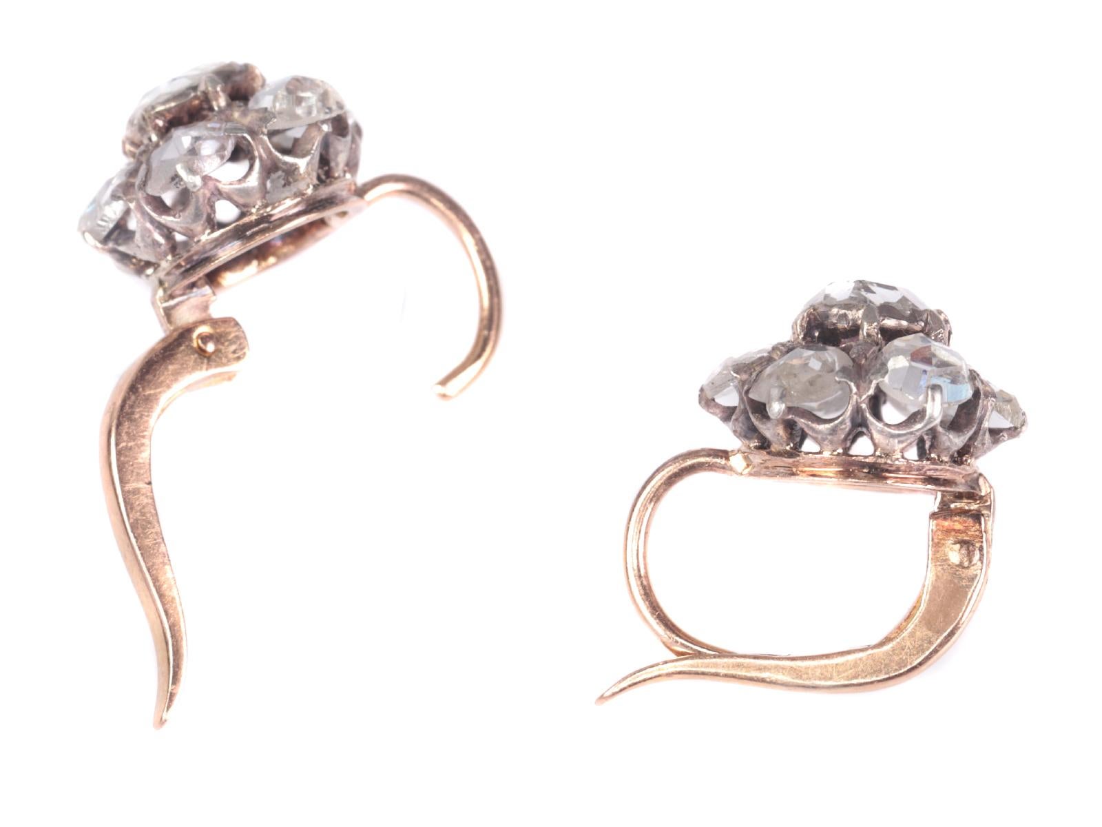 Antique Victorian Rose Cut Diamond Cluster Earrings, 1890s 1