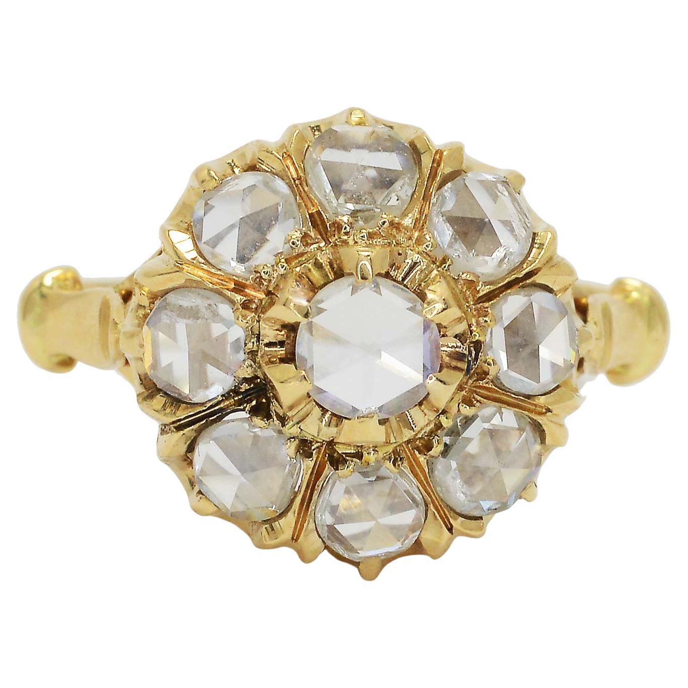 Antique Victorian 1 Carat Rose Cut Diamond Cluster Engagement Ring