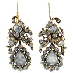 Antique Victorian Rose Cut Diamond Dangle Earrings in Yellow Gold