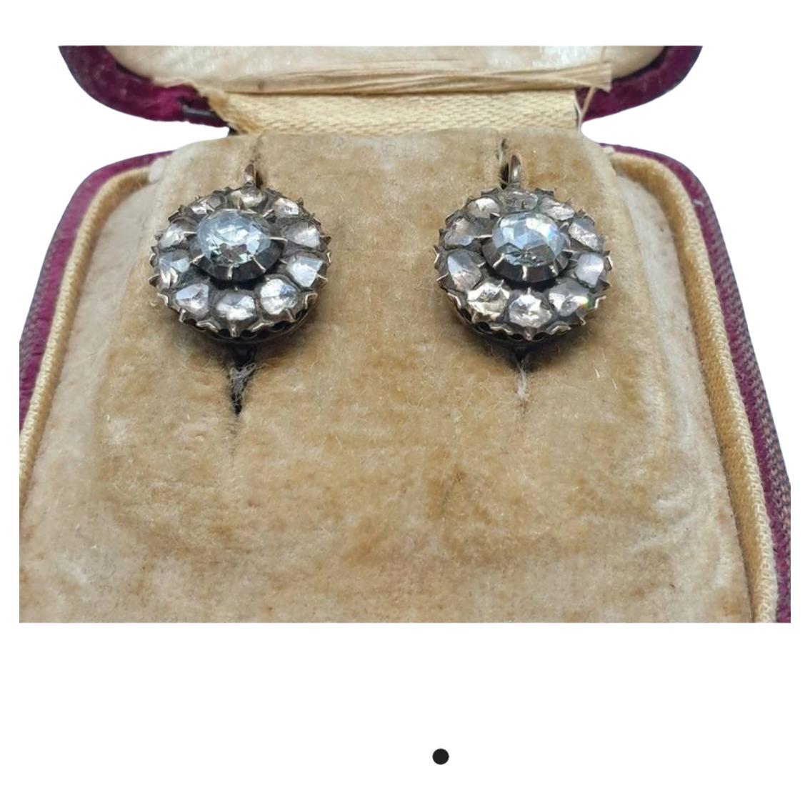 Antique Victorian Rose Cut Diamond Gold Earrings In Good Condition For Sale In Cairo, EG