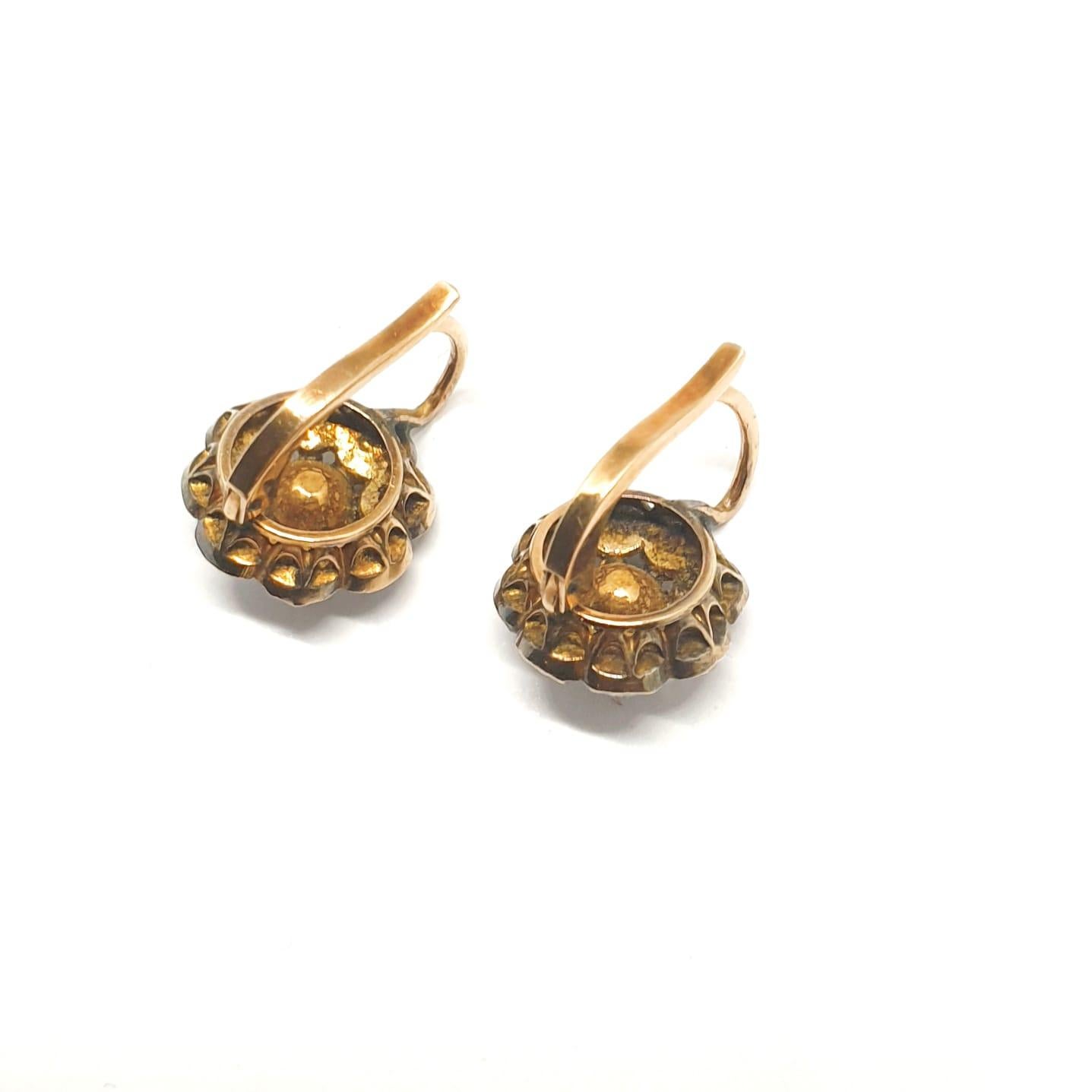 Antique Victorian Rose Cut Diamond Gold Earrings For Sale 1