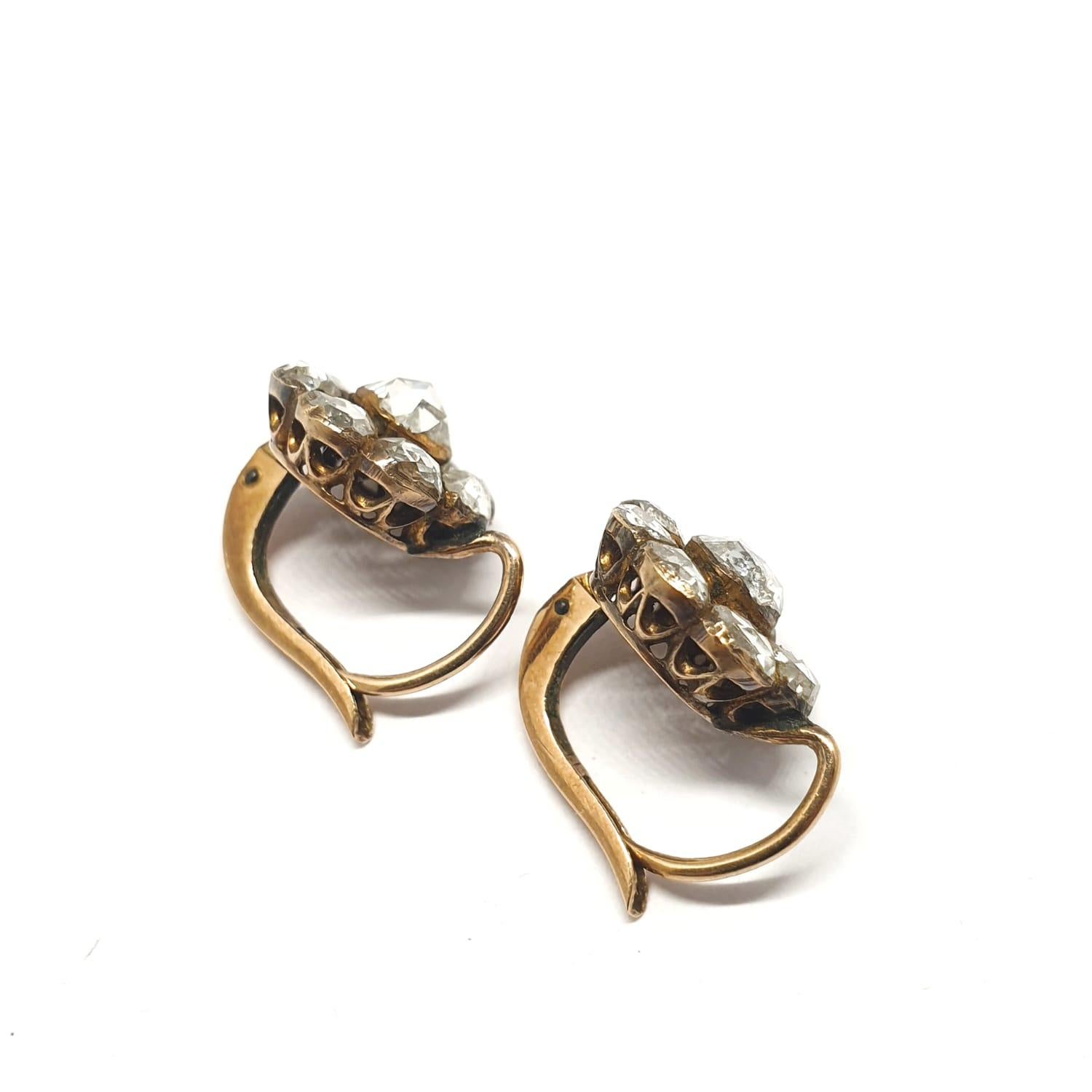Antique Victorian Rose Cut Diamond Gold Earrings For Sale 2