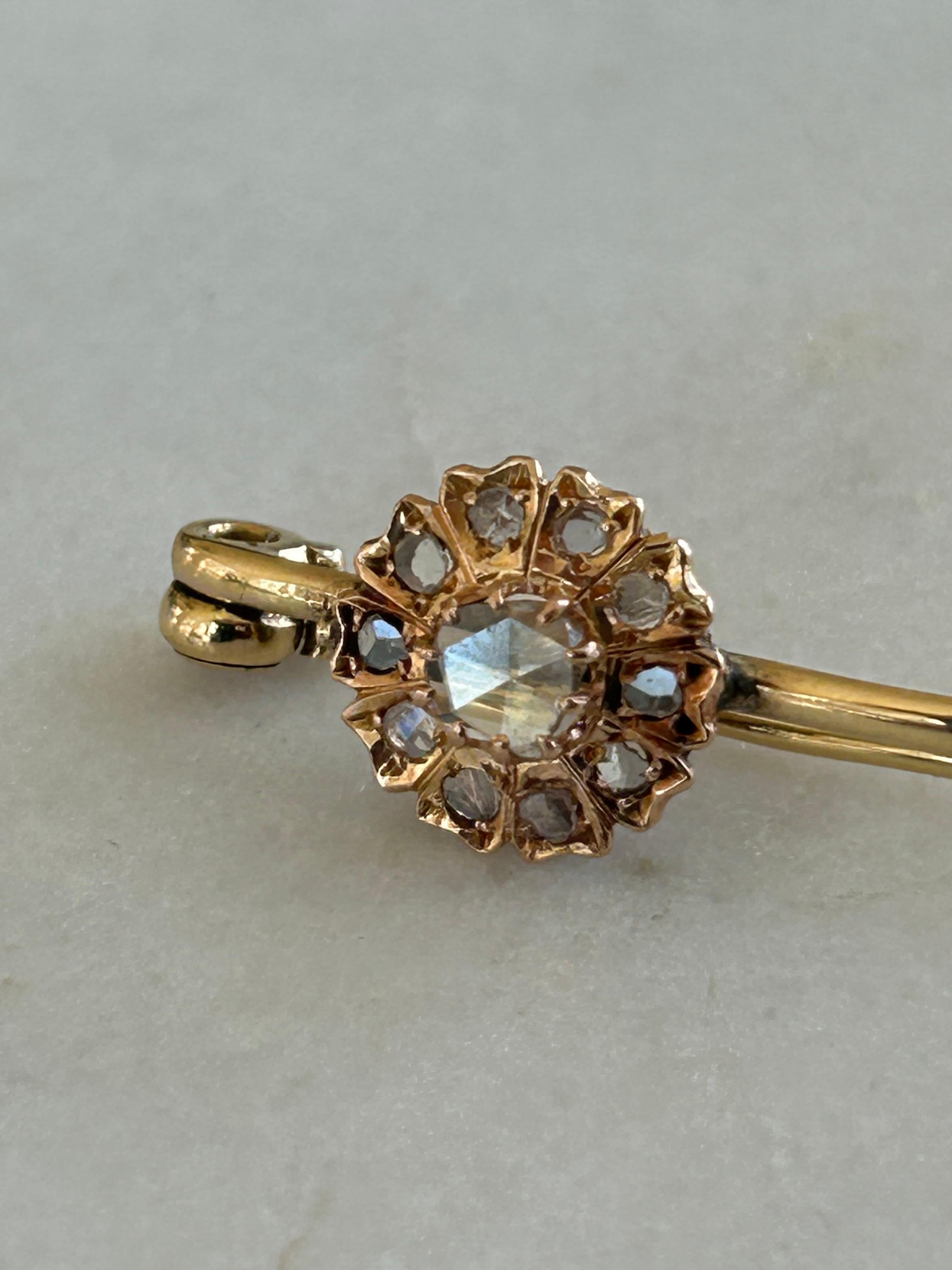 Antique Victorian Rose Cut Diamond Flower Brooch 18K Yellow Gold For Sale 6