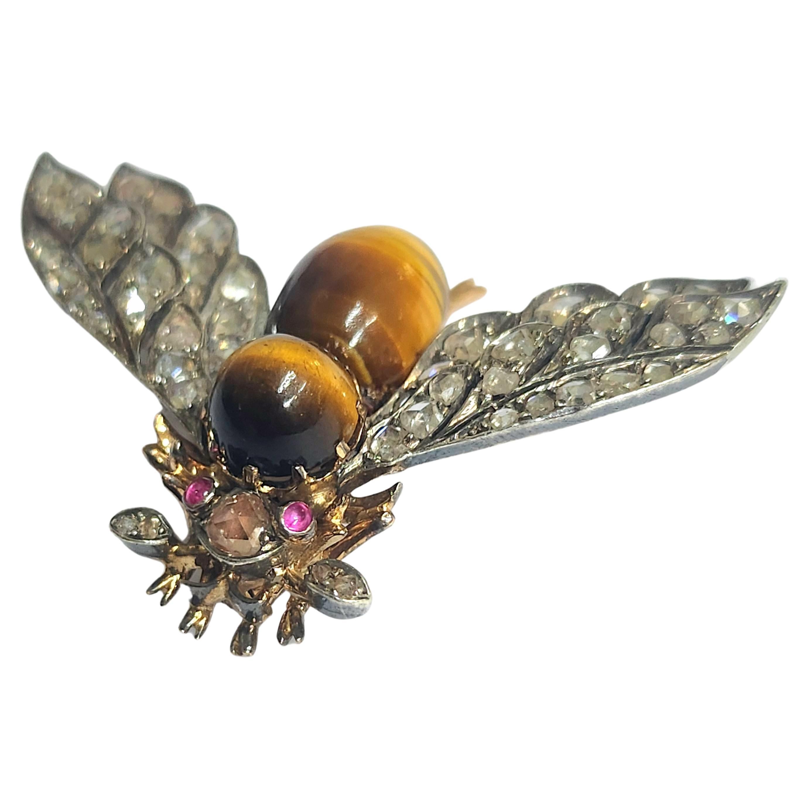 Antike viktorianische Fliegenbrosche mit Diamanten im Rosenschliff im Zustand „Gut“ im Angebot in Cairo, EG