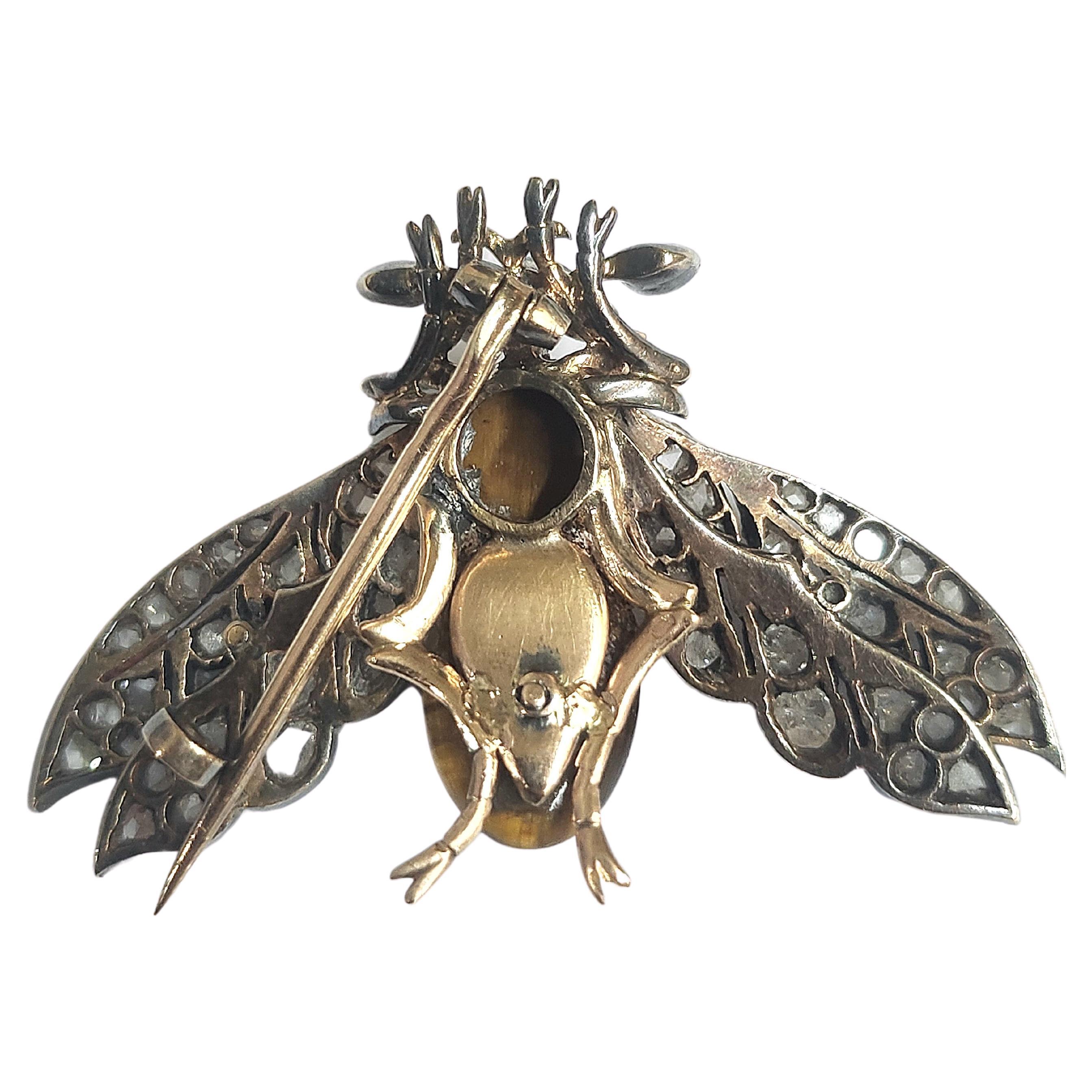 Antike viktorianische Fliegenbrosche mit Diamanten im Rosenschliff im Angebot 1