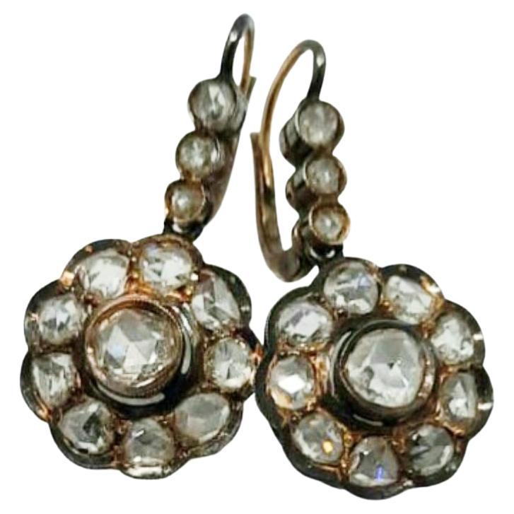 Antike viktorianische Goldohrringe mit Diamant im Rosenschliff (Viktorianisch) im Angebot