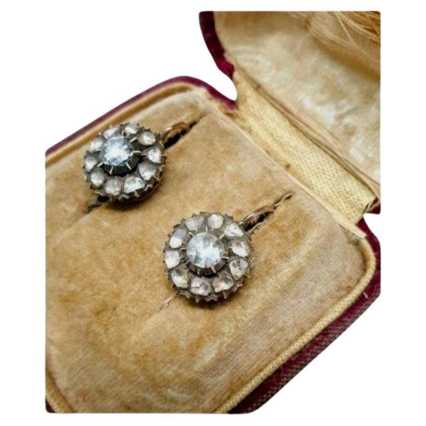Antique Victorian Rose Cut Diamond Gold Earrings
