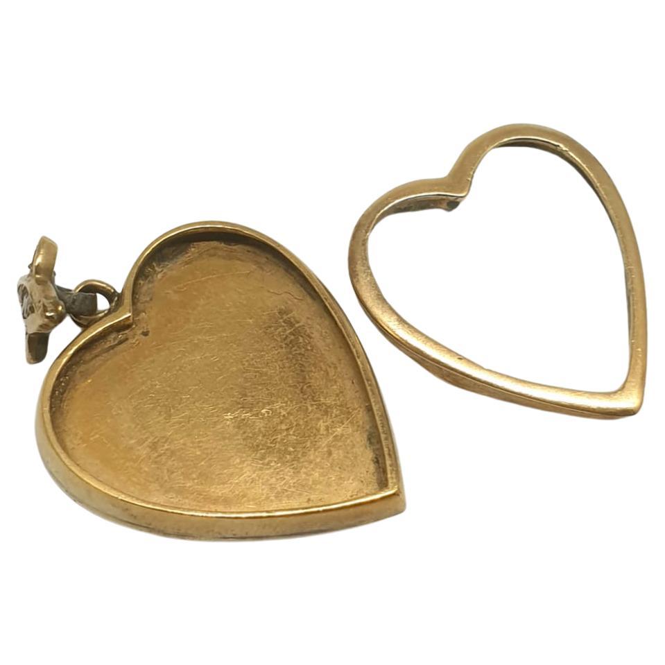 Victorien Pendentif médaillon victorien ancien en forme de cœur en or et diamants taille rose en vente