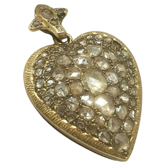 Antike viktorianische Rose Cut Diamond Heart Gold Medaillon Anhänger im Angebot