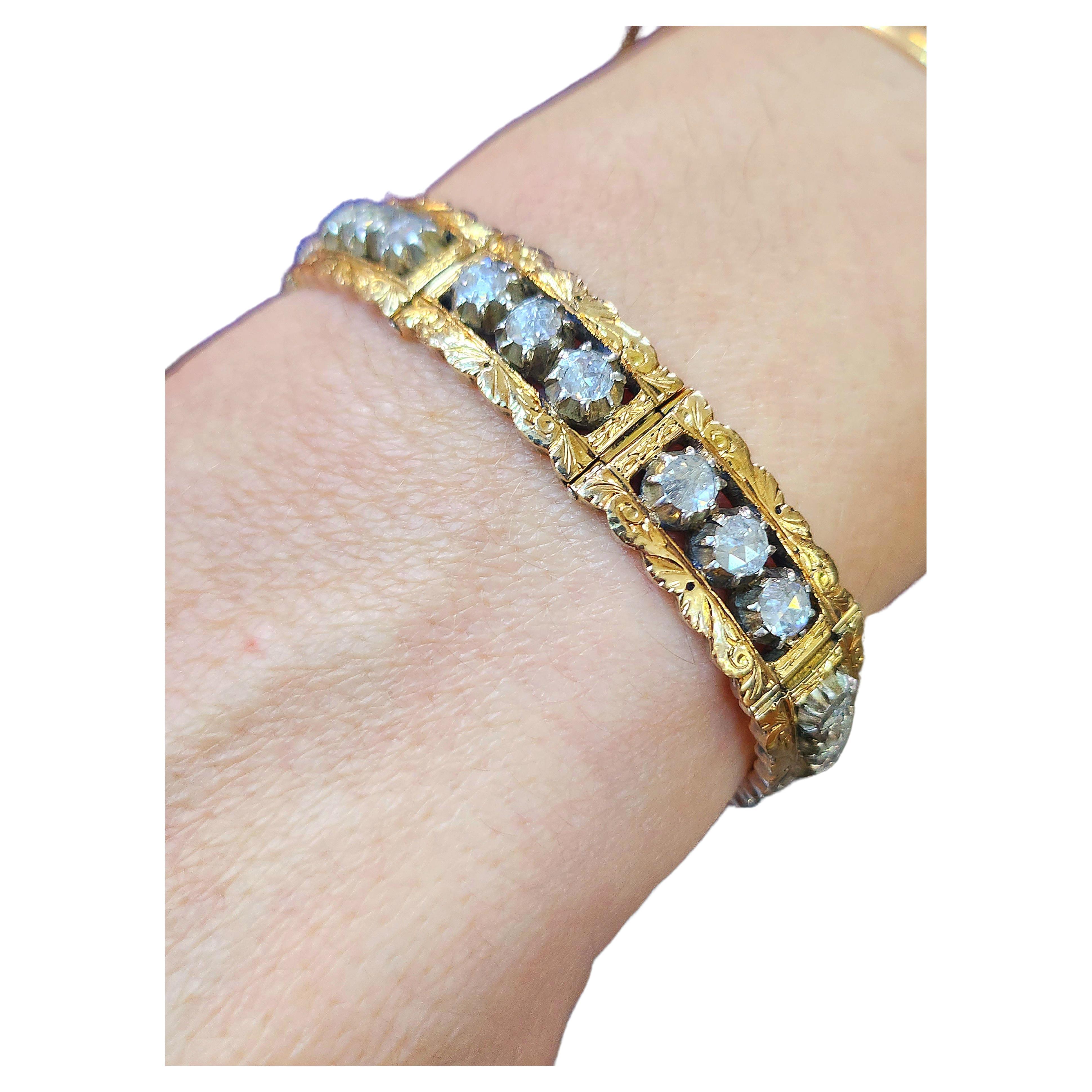 Women's Antique Victorian Rose Cut Diamond Link Bracelet For Sale