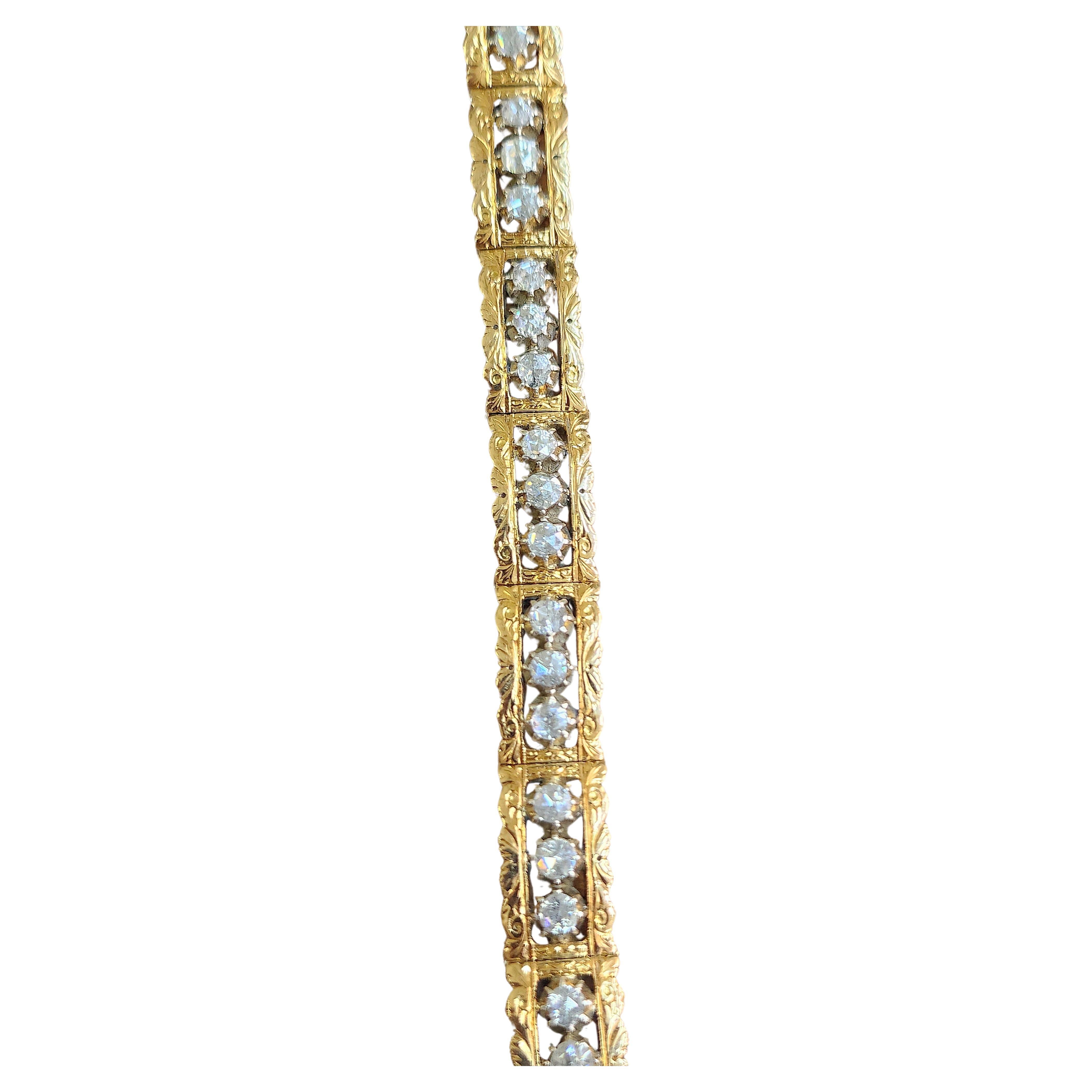 Antique Victorian Rose Cut Diamond Link Bracelet For Sale 1