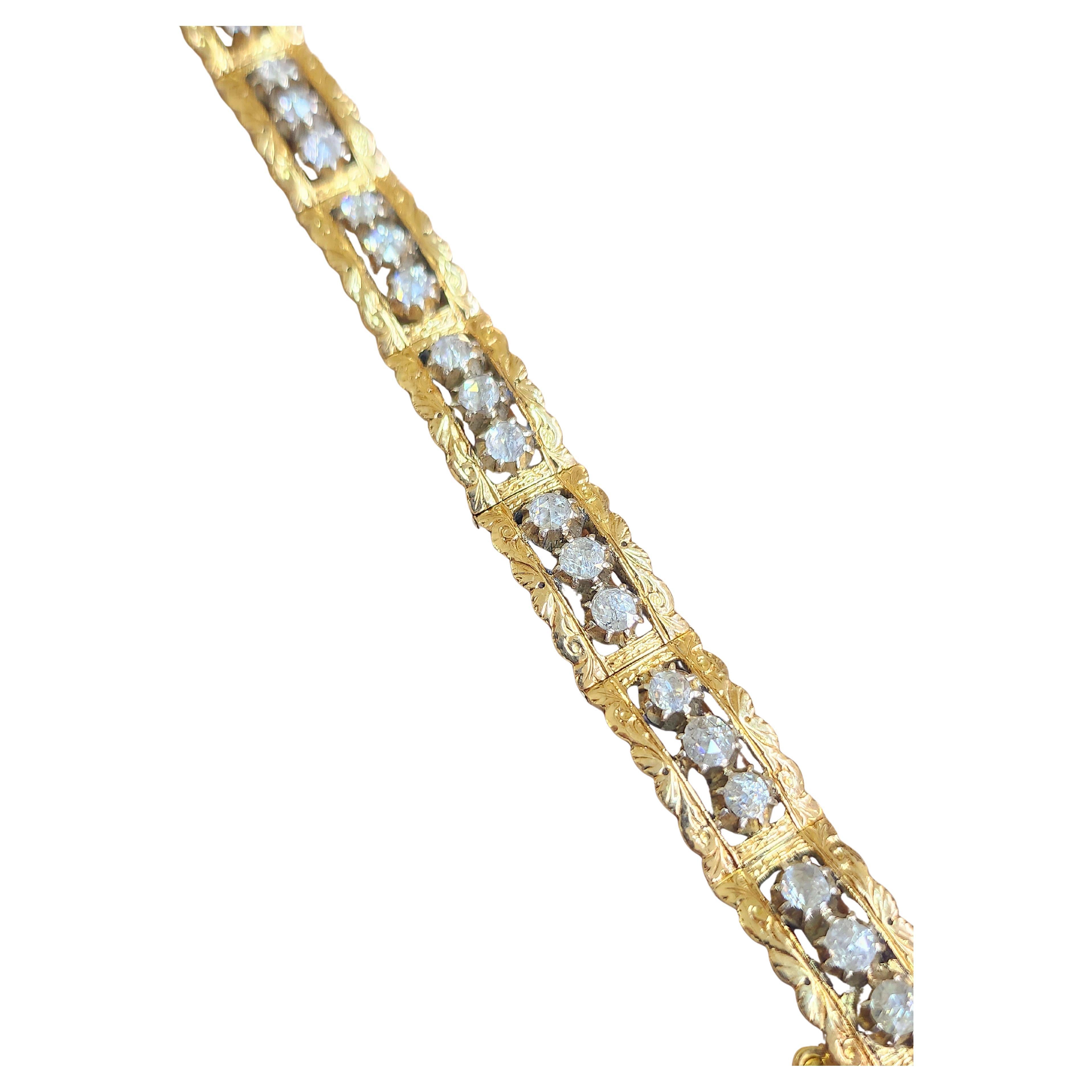 Antique Victorian Rose Cut Diamond Link Bracelet For Sale 2
