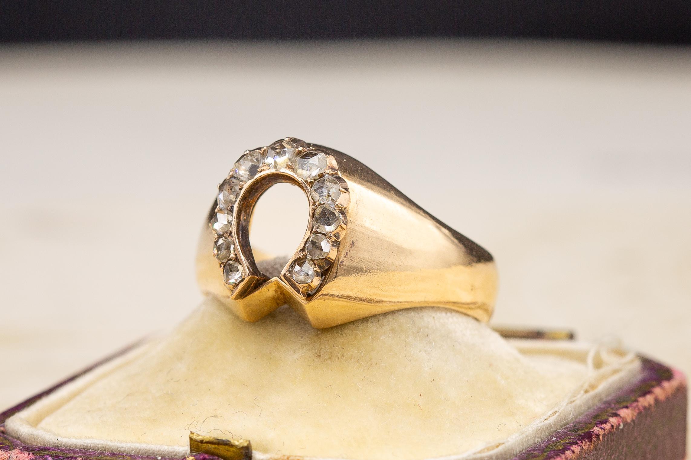 Antiker viktorianischer Siegelring mit Rosenschliff-Diamant Lucky Fortune Hufeisen Damen  im Angebot 5