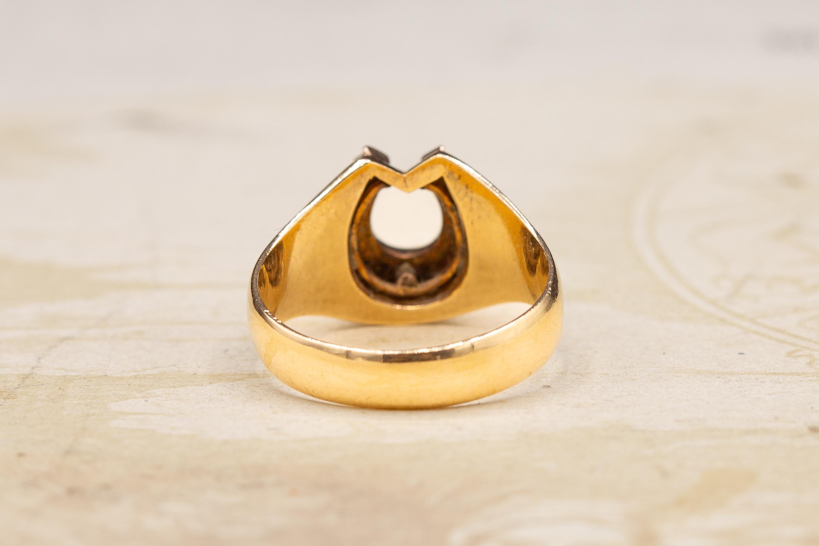 Women's or Men's Antique Victorian Rose Cut Diamond Lucky Fortune Horseshoe Ladies Signet Ring  For Sale