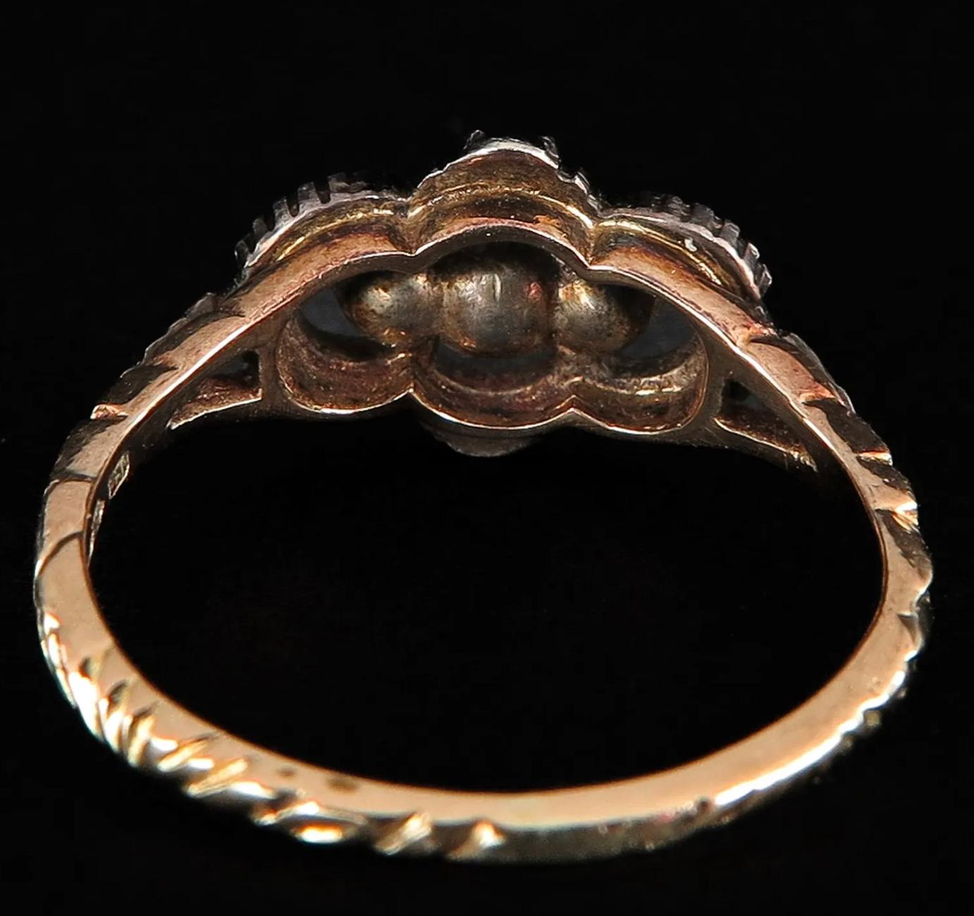 Antique Victorian Rose-Cut Diamond Silver and Gold Ring For Sale 6