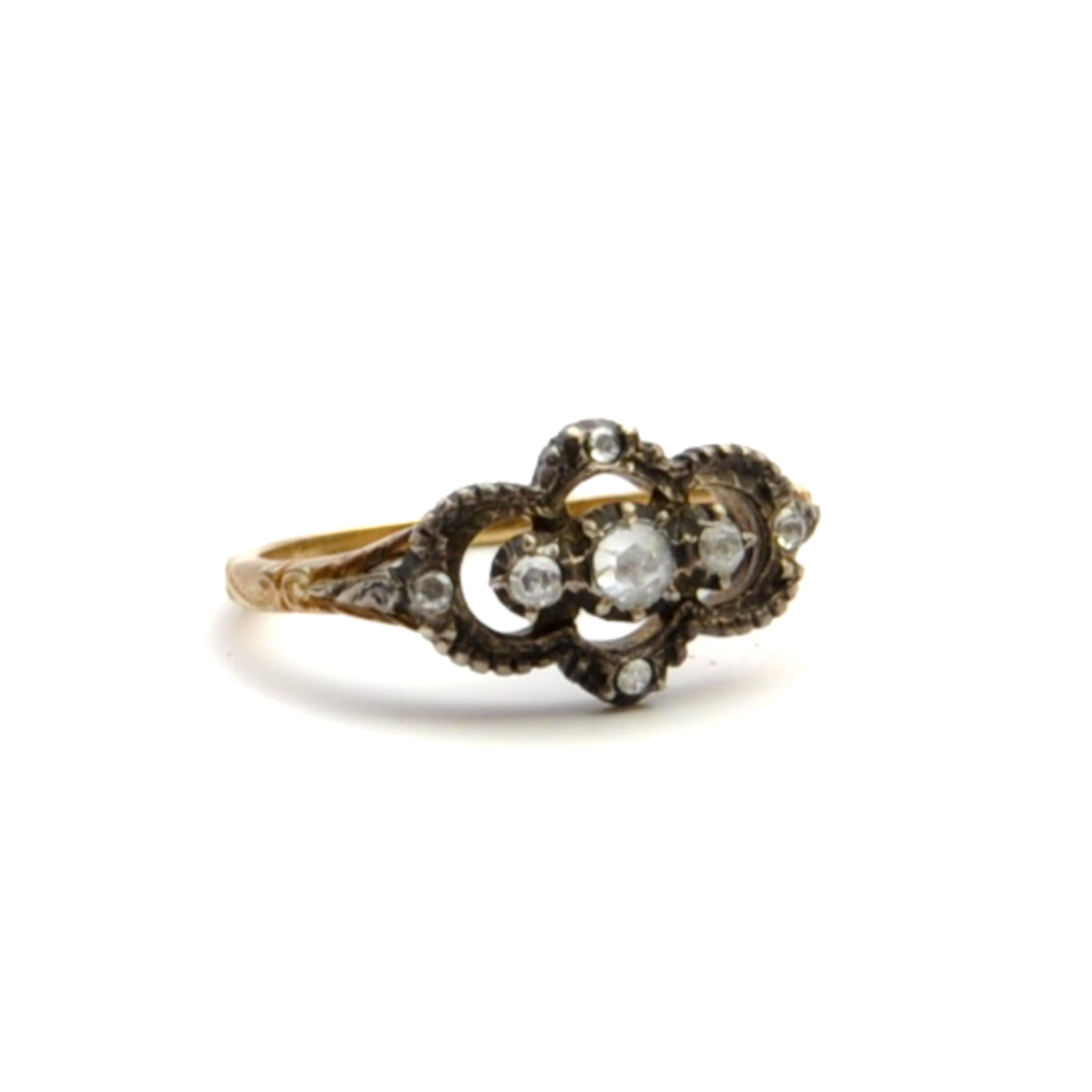 Rose Cut Antique Victorian Rose-Cut Diamond Silver and Gold Ring For Sale