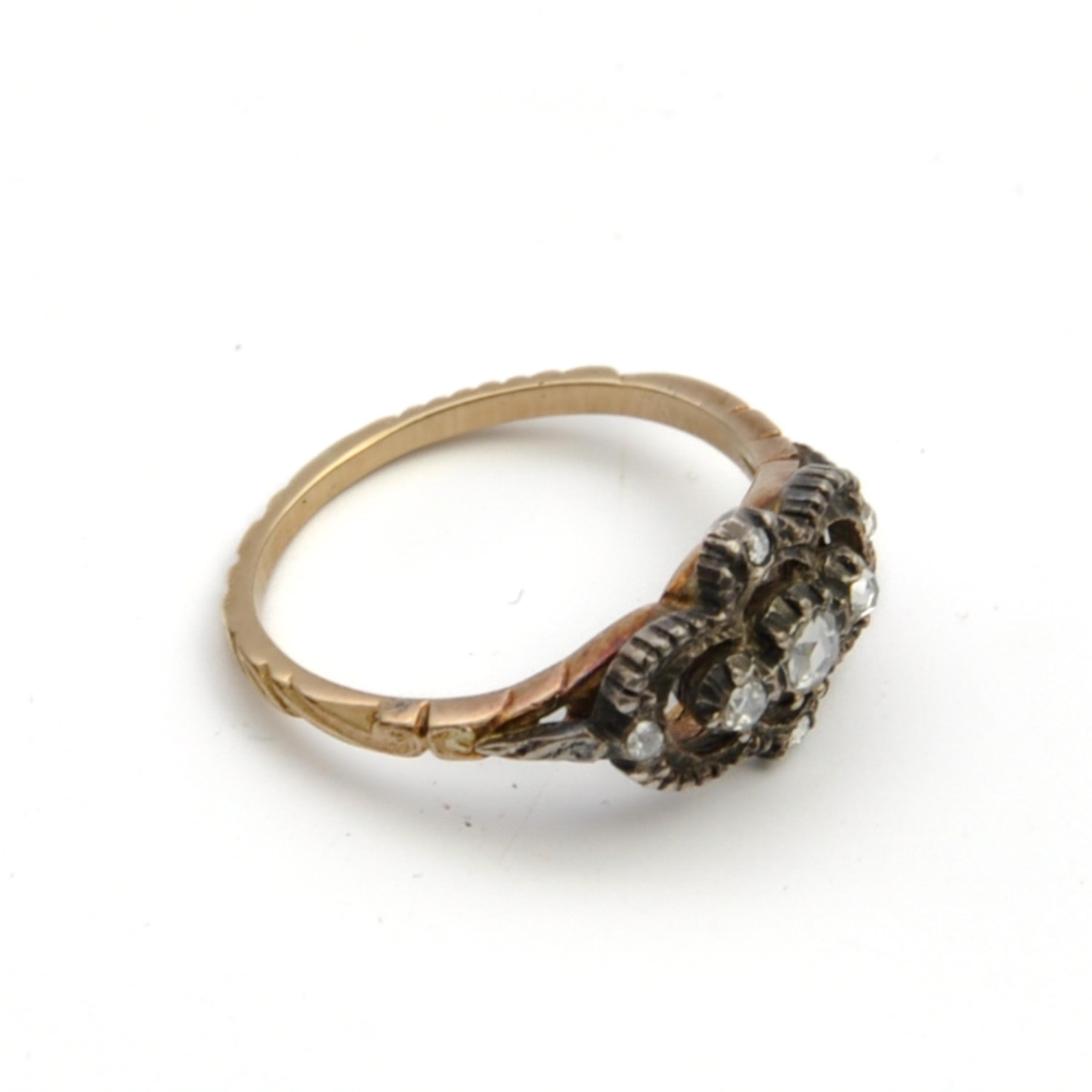 Antiker viktorianischer Ring aus Silber und Gold mit Diamanten im Rosenschliff im Zustand „Gut“ im Angebot in Rotterdam, NL