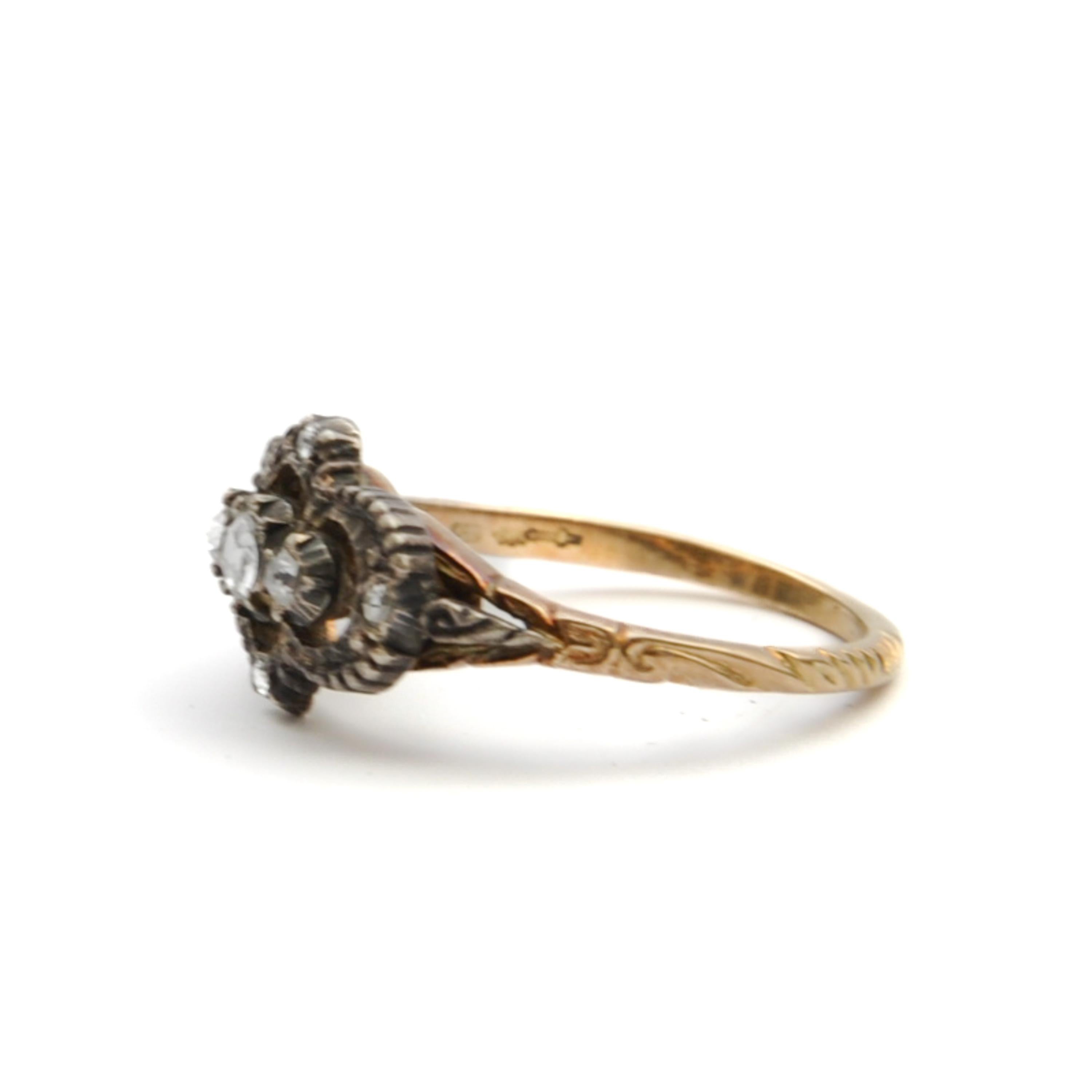Women's Antique Victorian Rose-Cut Diamond Silver and Gold Ring For Sale