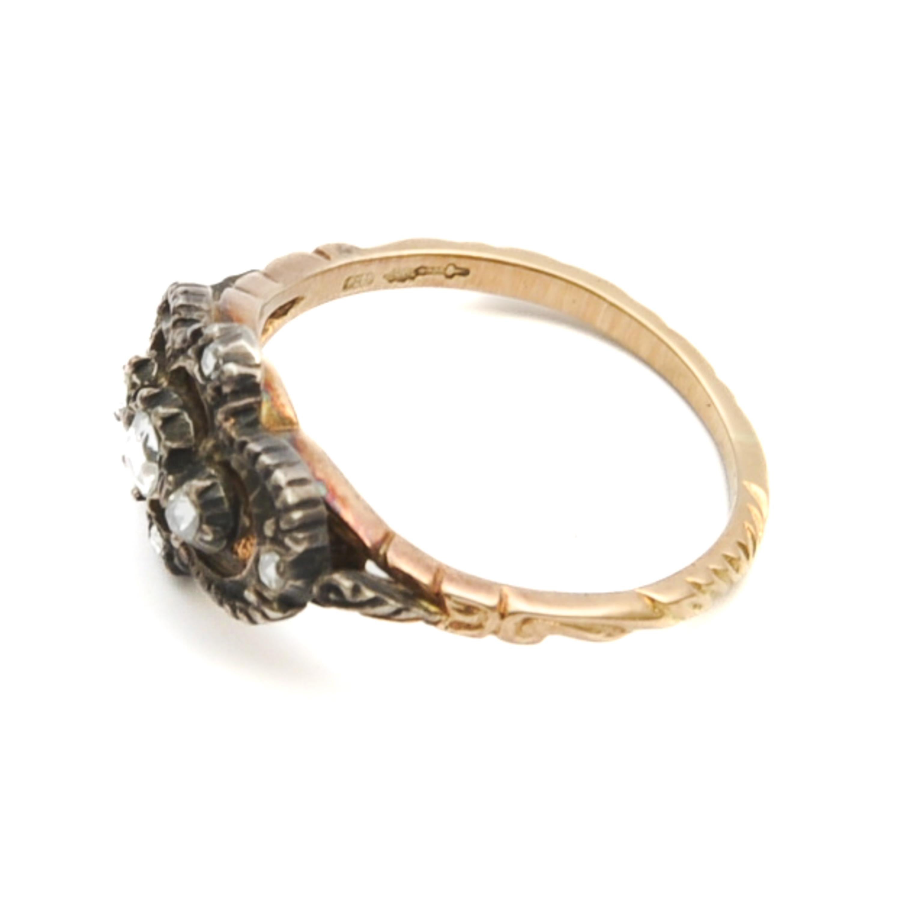 Women's Antique Victorian Rose-Cut Diamond Silver and Gold Ring For Sale