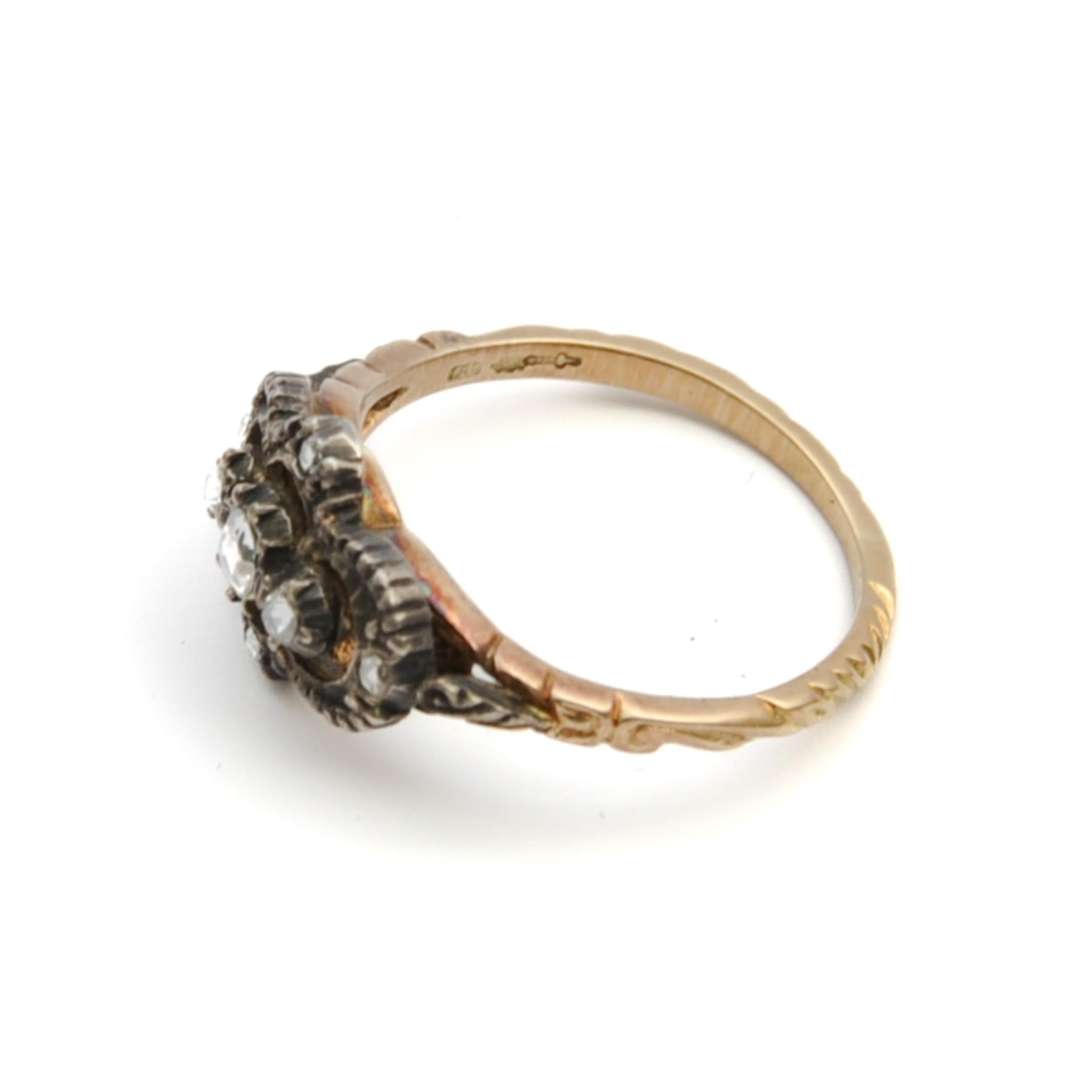 Antiker viktorianischer Ring aus Silber und Gold mit Diamanten im Rosenschliff im Angebot 1