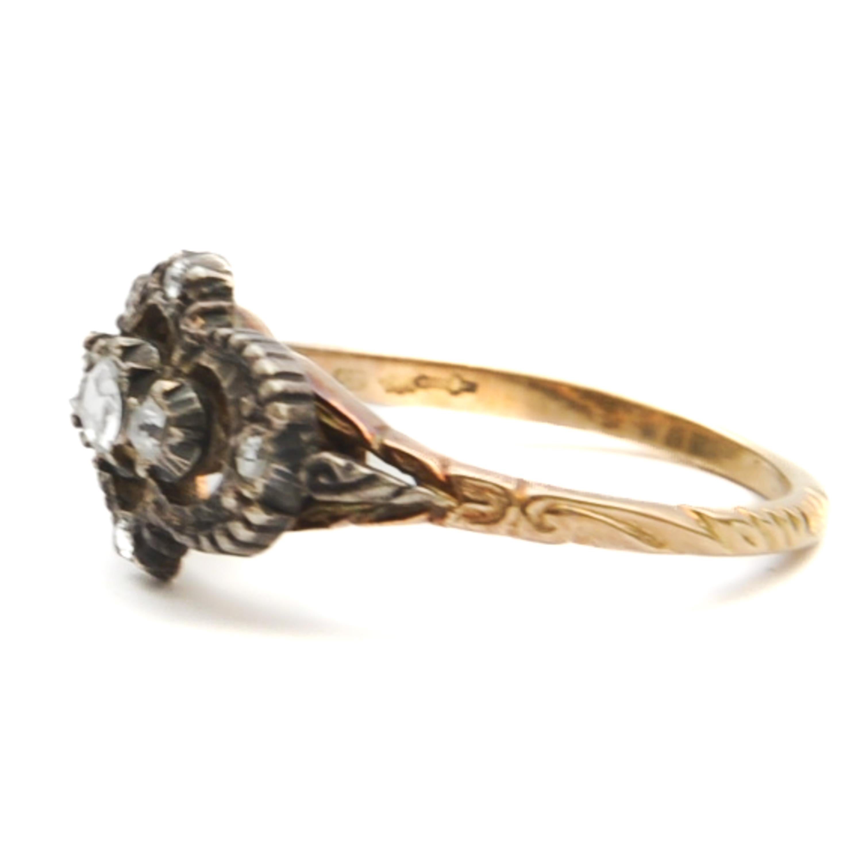 Antique Victorian Rose-Cut Diamond Silver and Gold Ring For Sale 1