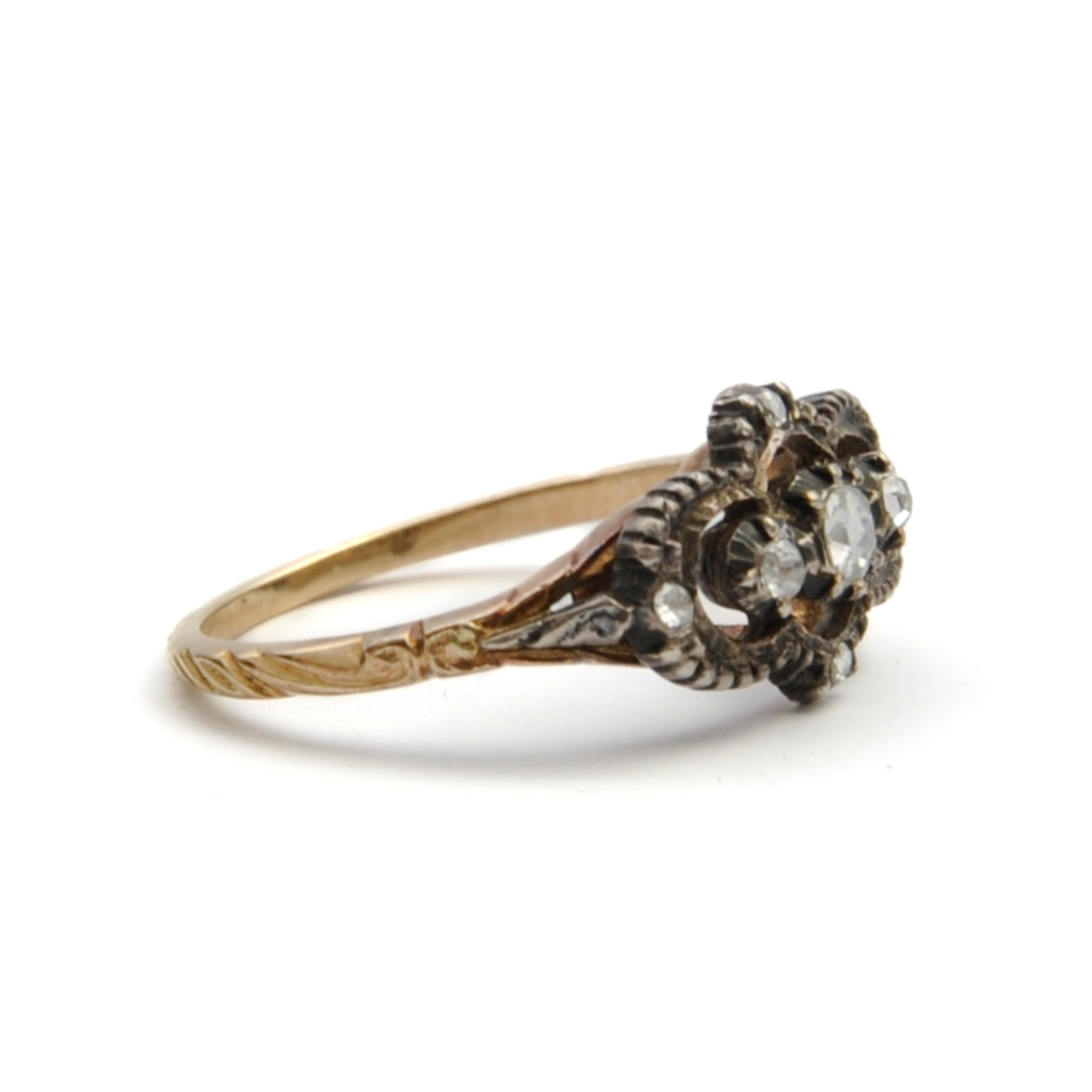 Antique Victorian Rose-Cut Diamond Silver and Gold Ring For Sale 2