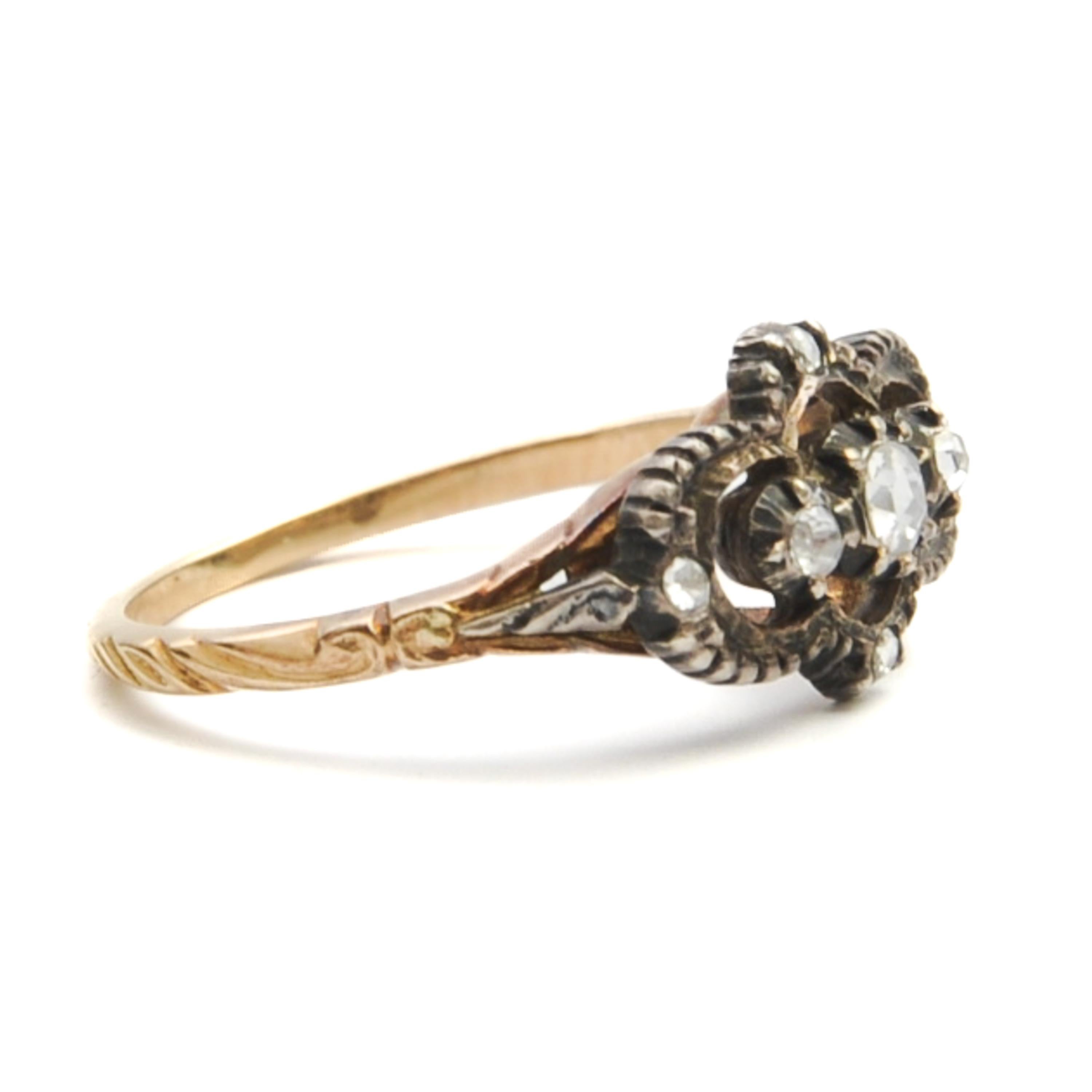 Antique Victorian Rose-Cut Diamond Silver and Gold Ring For Sale 2