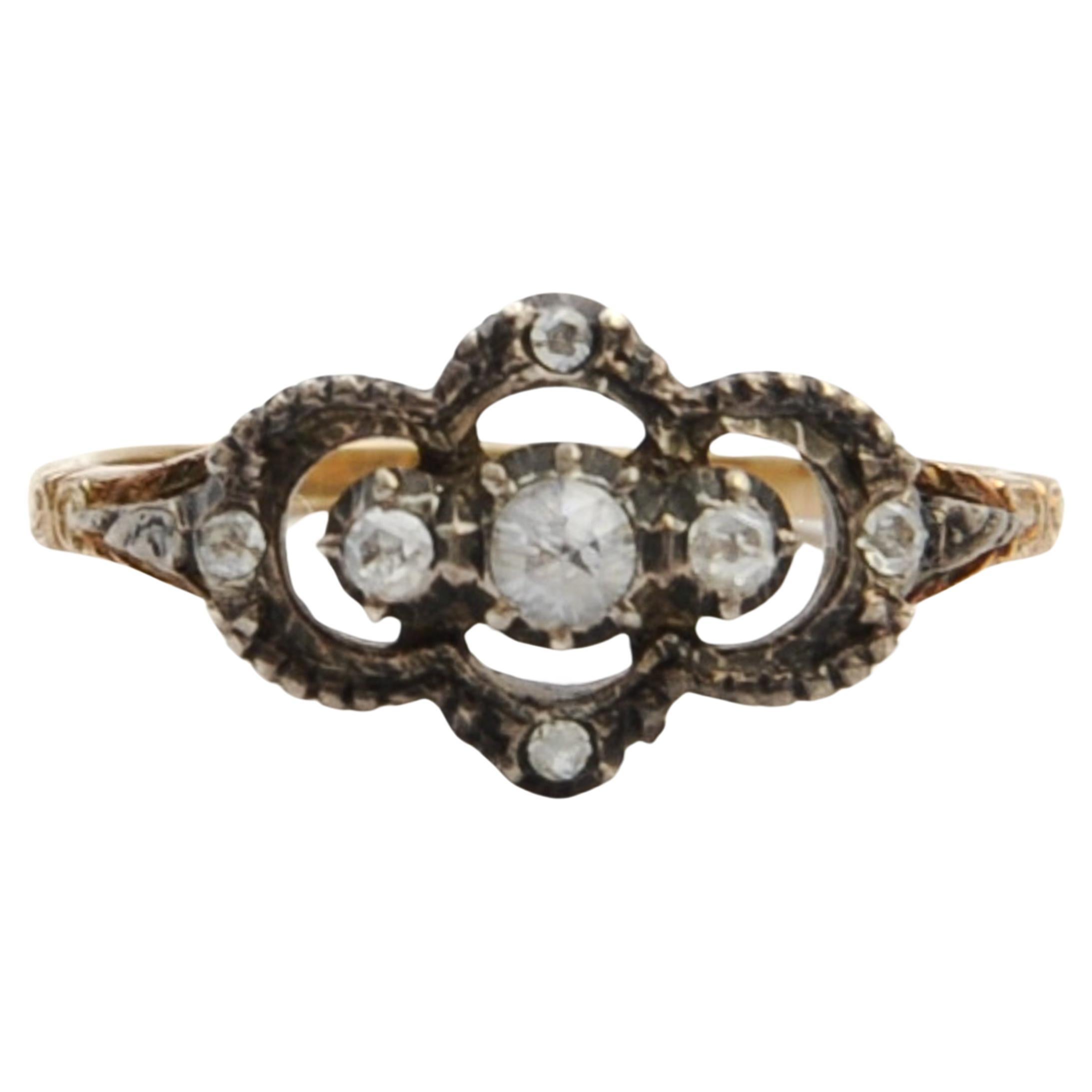 Antique Victorian Rose-Cut Diamond Silver and Gold Ring For Sale