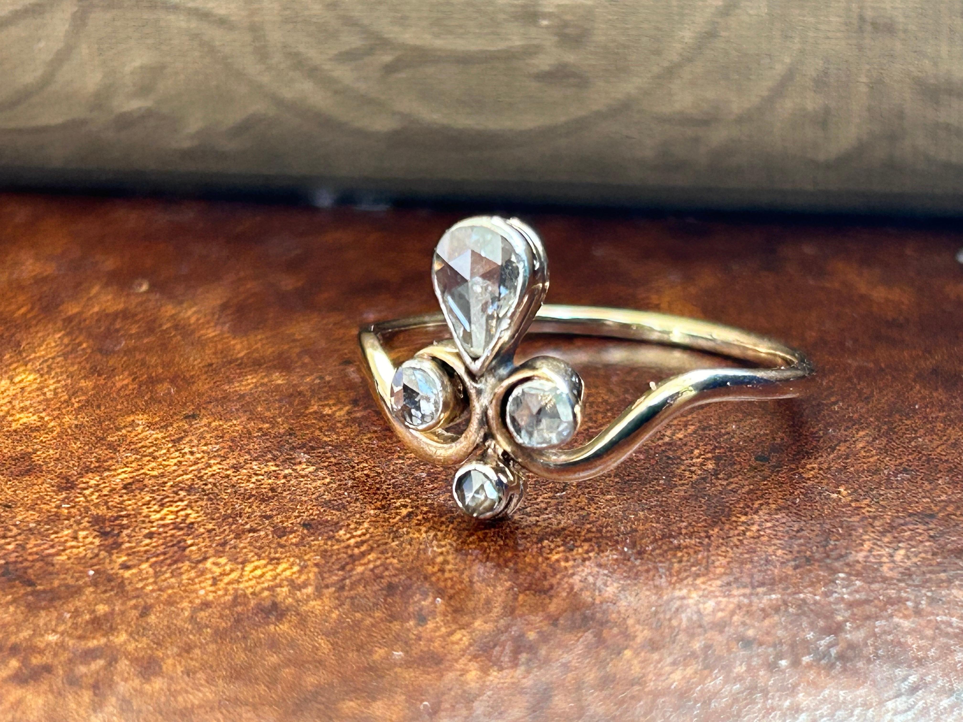 Antiker viktorianischer Rosenschliff Diamant Tiara Ring .86 ctw im Angebot 5