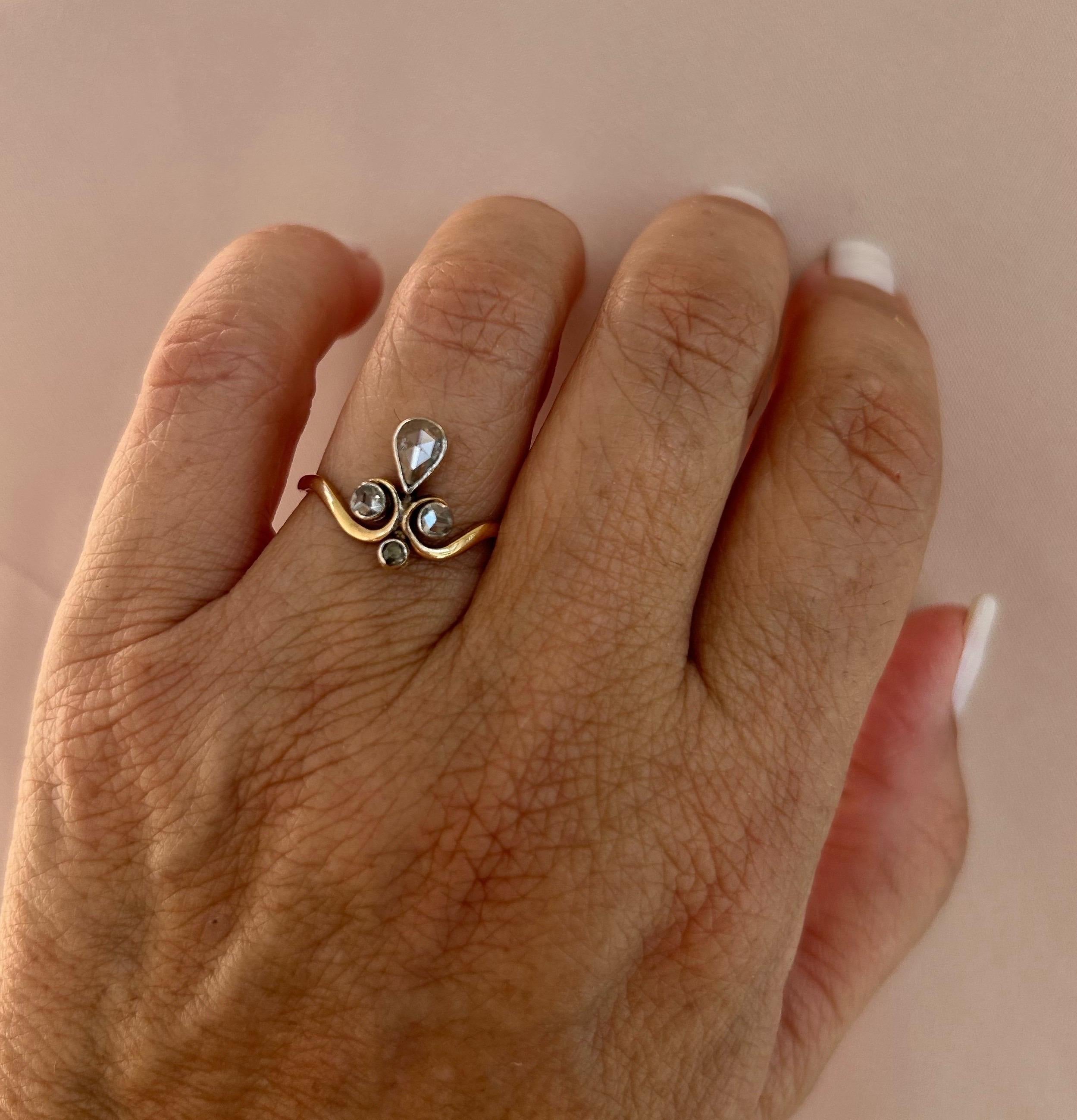 Antiker viktorianischer Rosenschliff Diamant Tiara Ring .86 ctw im Angebot 7