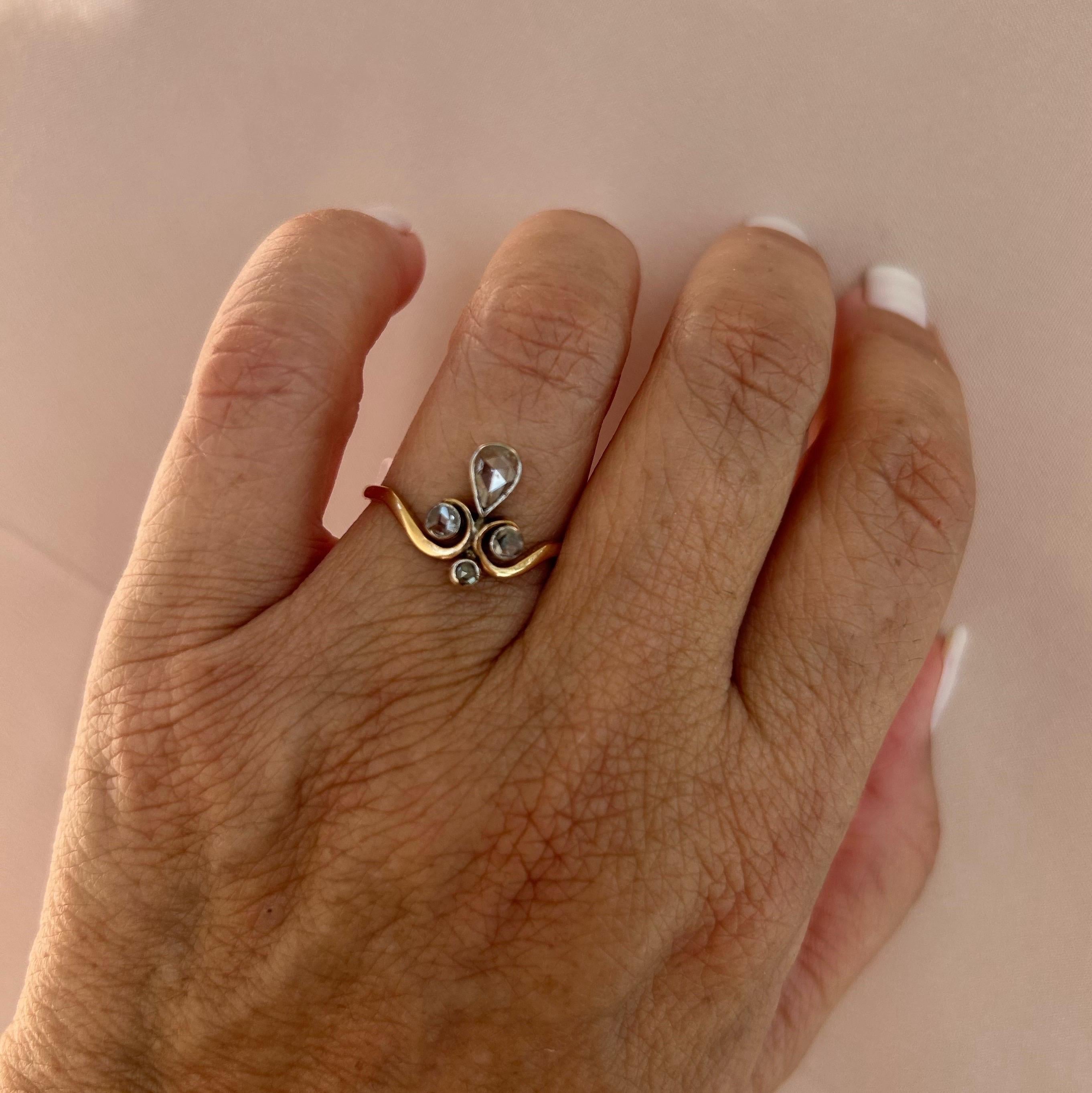 Antiker viktorianischer Rosenschliff Diamant Tiara Ring .86 ctw im Angebot 9