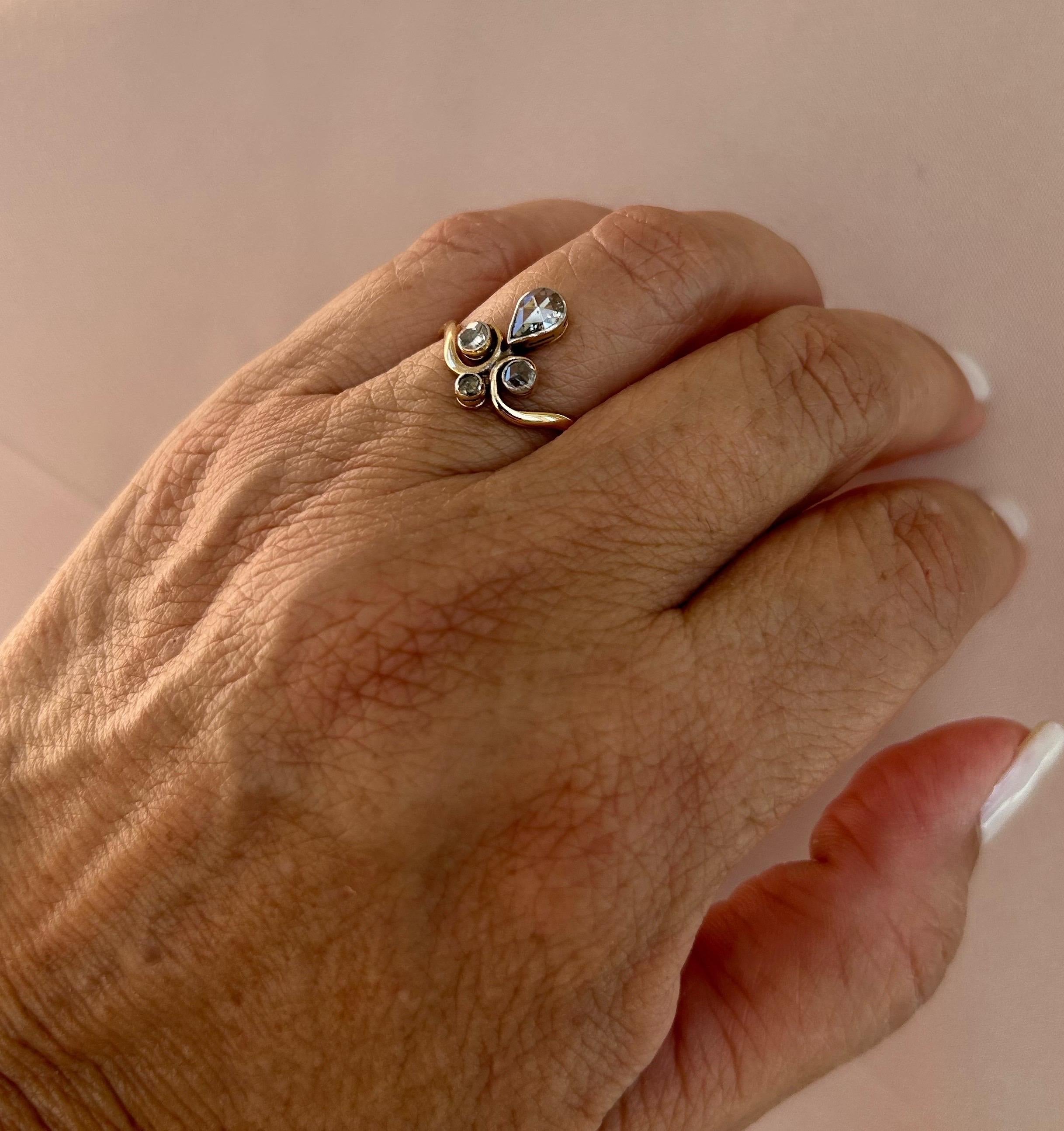 Antiker viktorianischer Rosenschliff Diamant Tiara Ring .86 ctw im Angebot 10