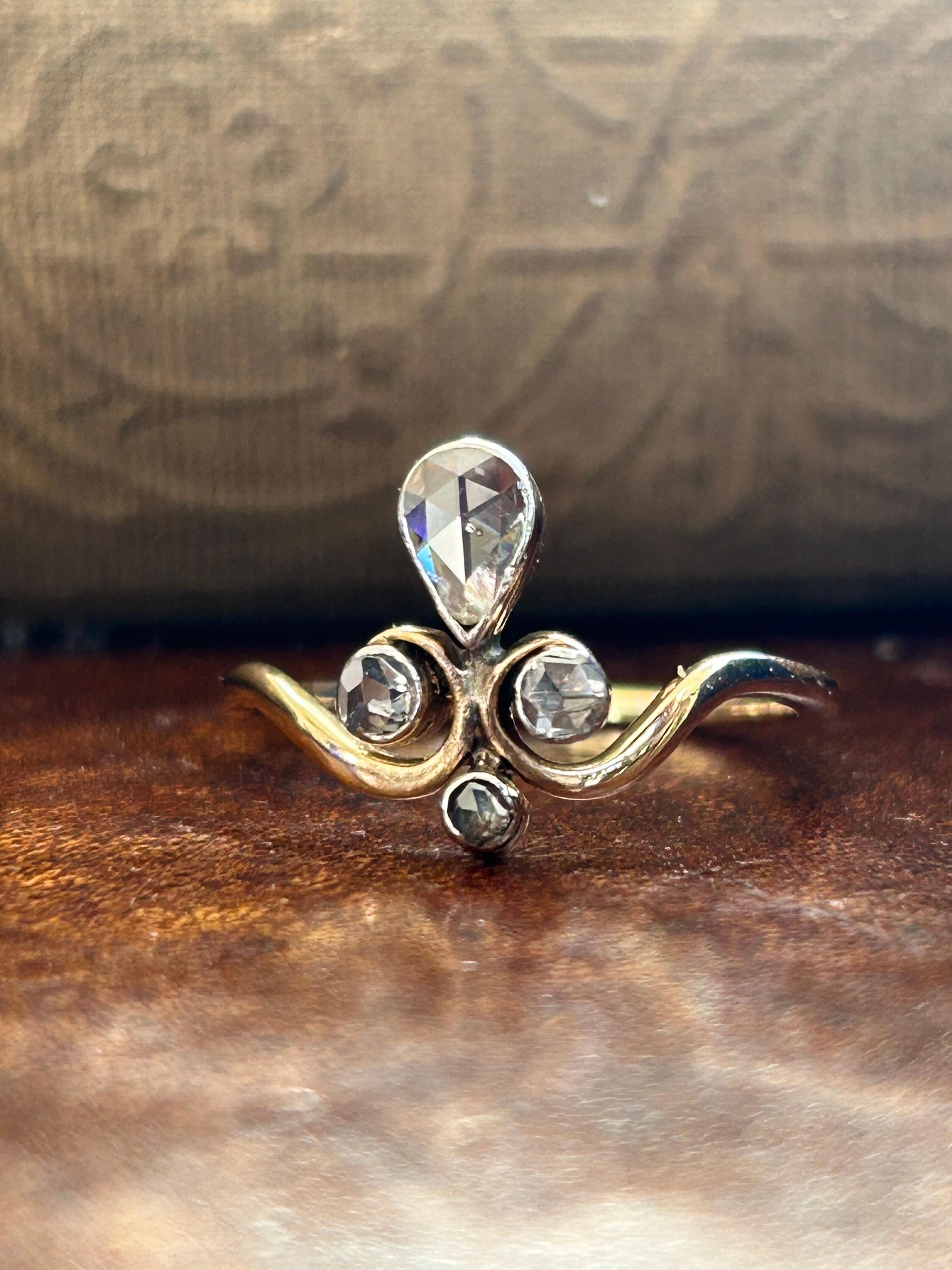 Women's Antique Victorian Rose Cut Diamond Tiara Ring .86 ctw For Sale