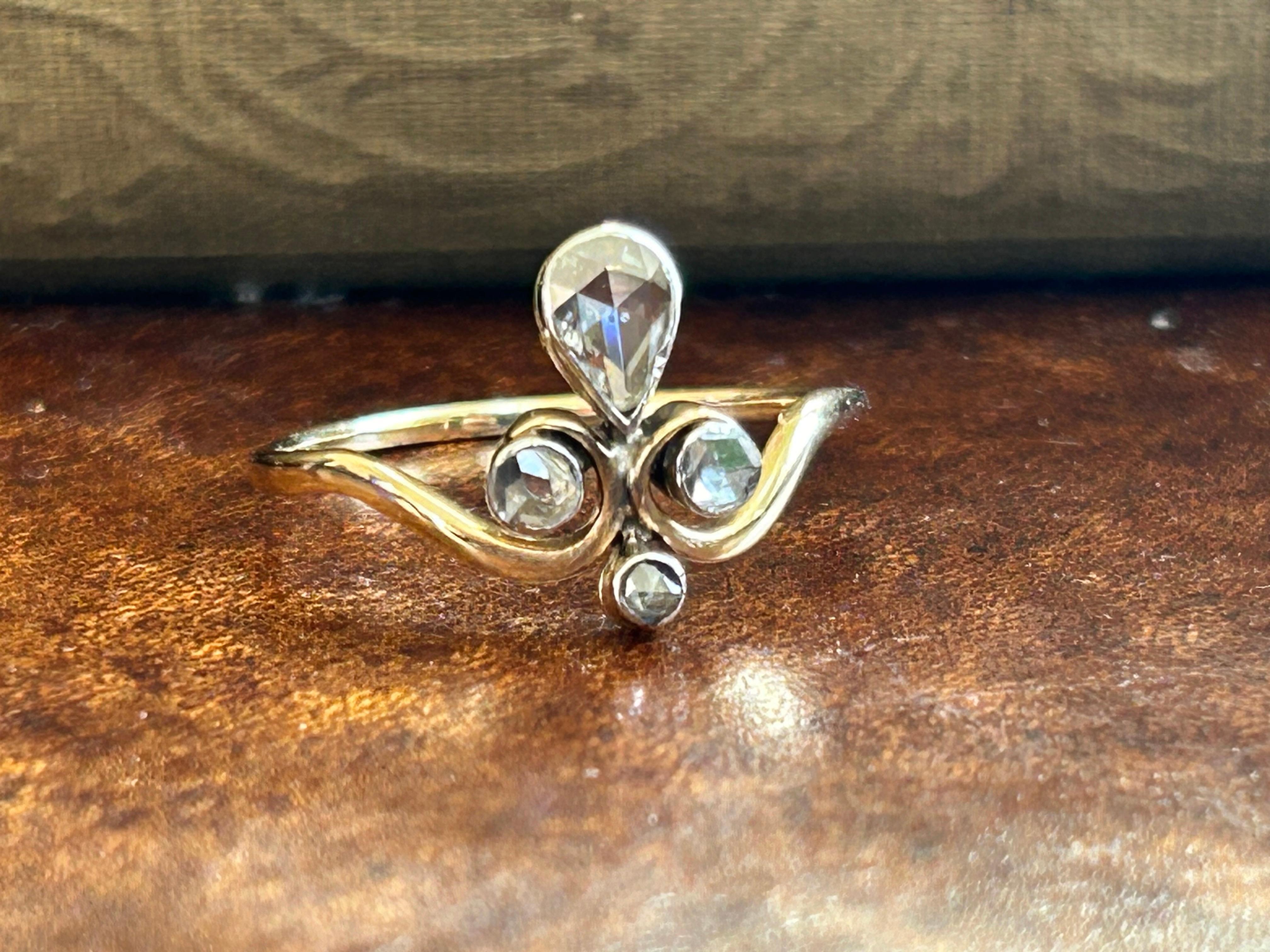 Antique Victorian Rose Cut Diamond Tiara Ring .86 ctw For Sale 3