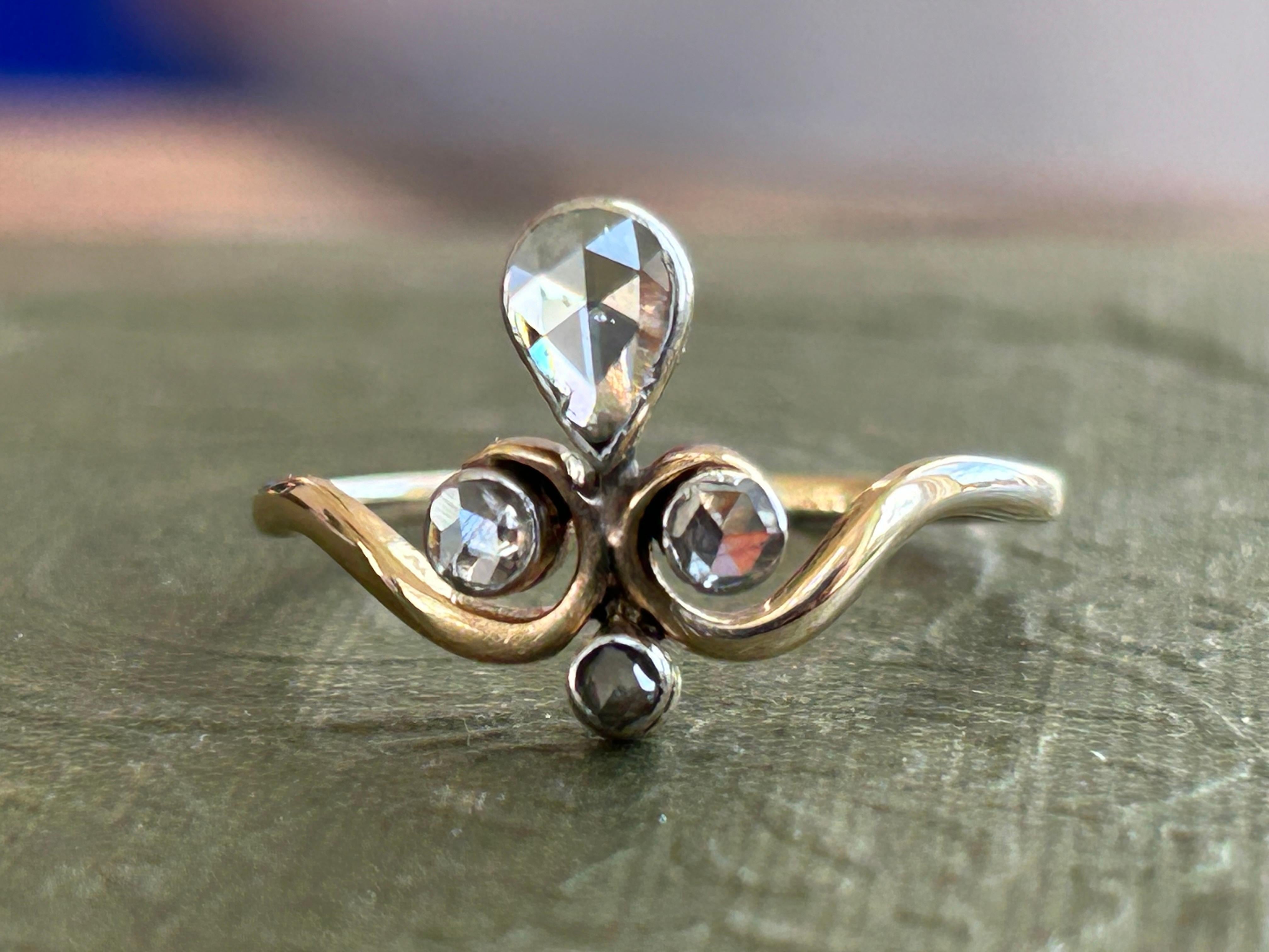 Antiker viktorianischer Rosenschliff Diamant Tiara Ring .86 ctw im Angebot 3