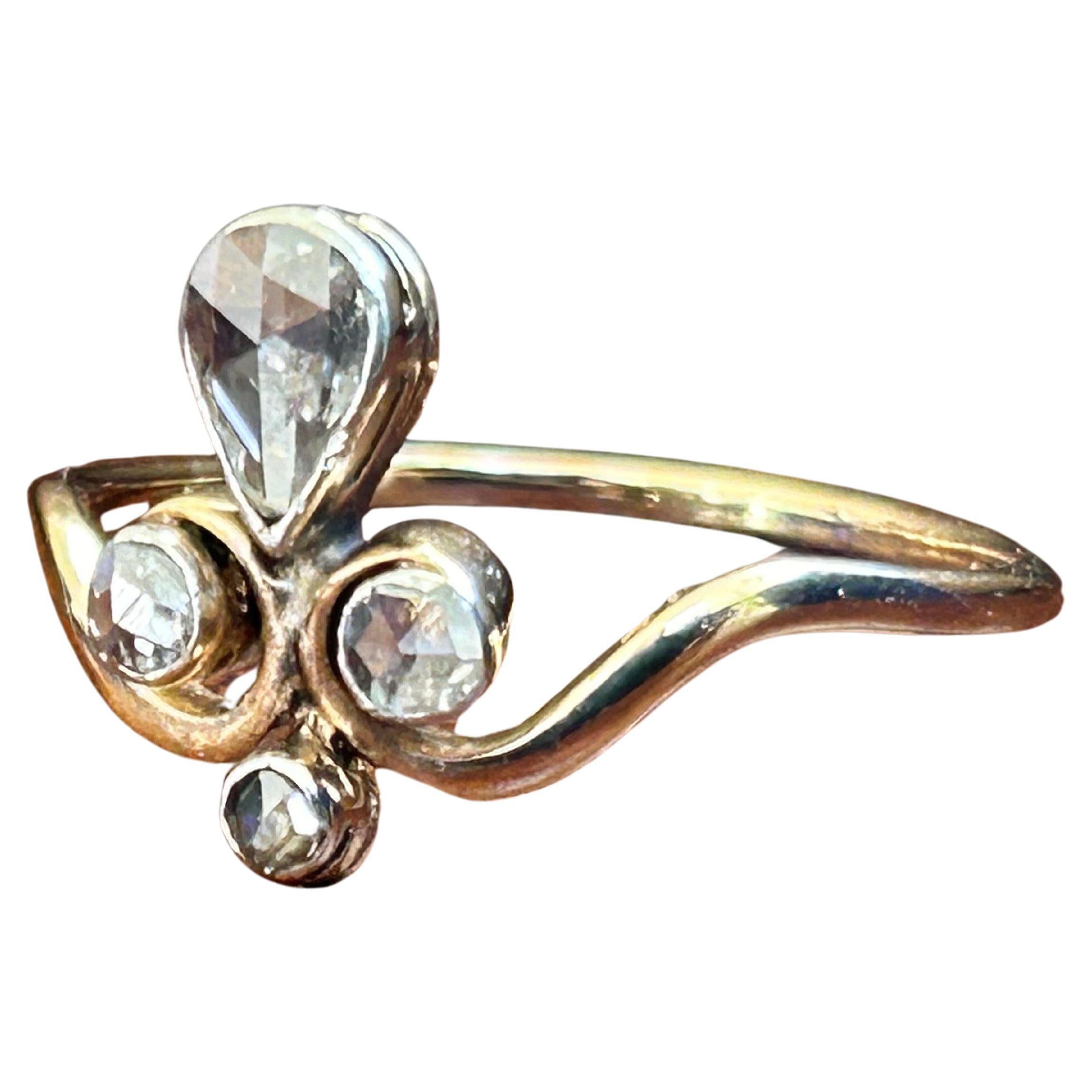 Antiker viktorianischer Rosenschliff Diamant Tiara Ring .86 ctw
