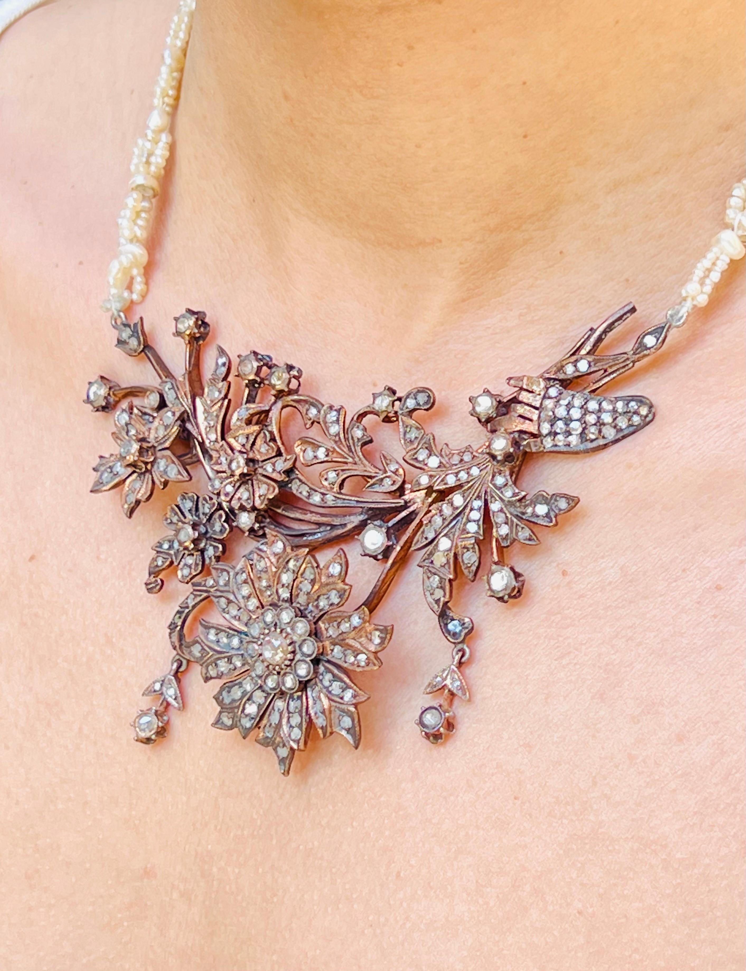 Antiker viktorianischer Diamant im Rosenschliff mit natürlicher Bahrain-Perle (Frühviktorianisch) im Angebot