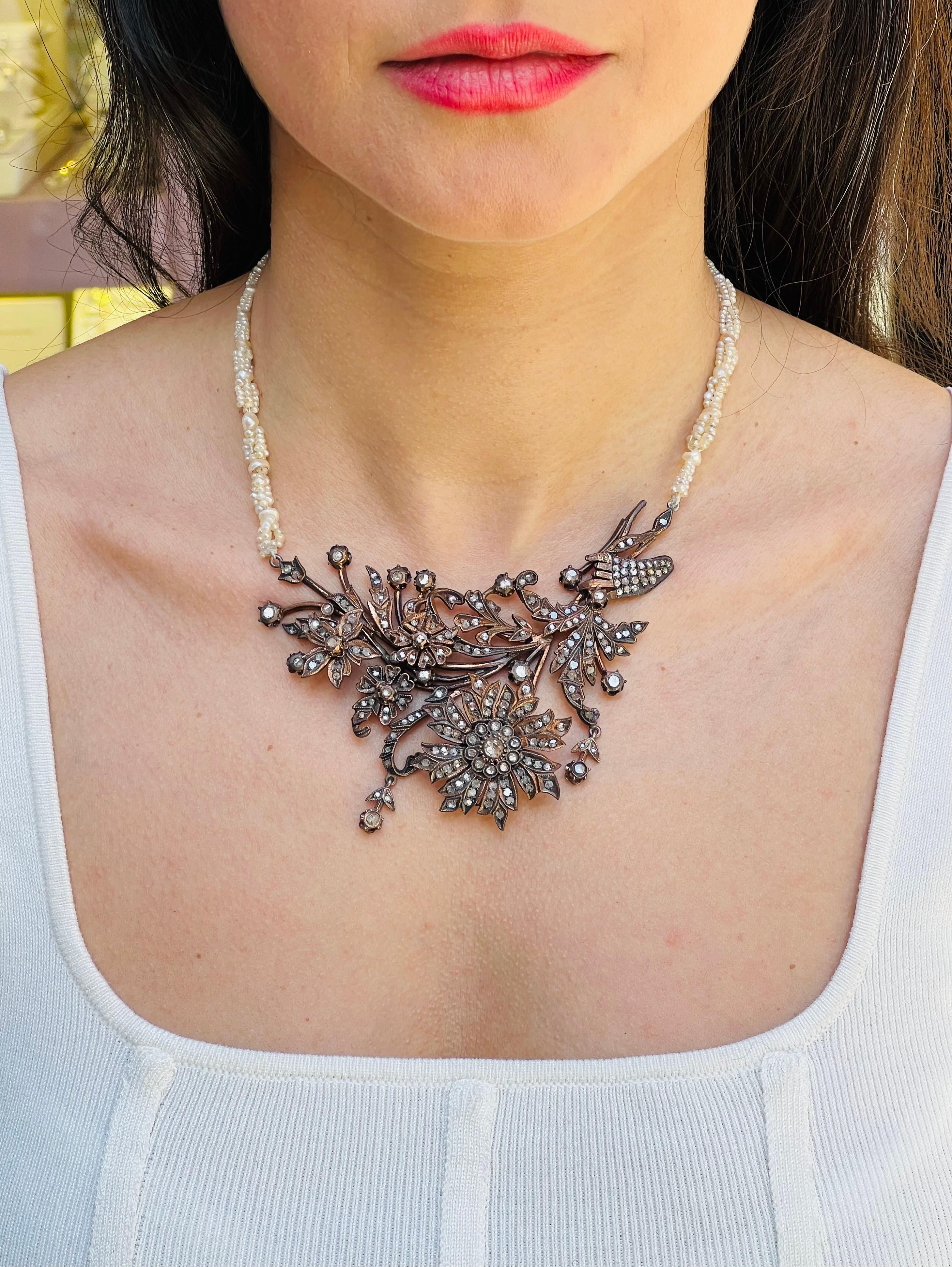 Antiguo diamante victoriano talla rosa con perla natural de Bahrein Corte rosa en venta