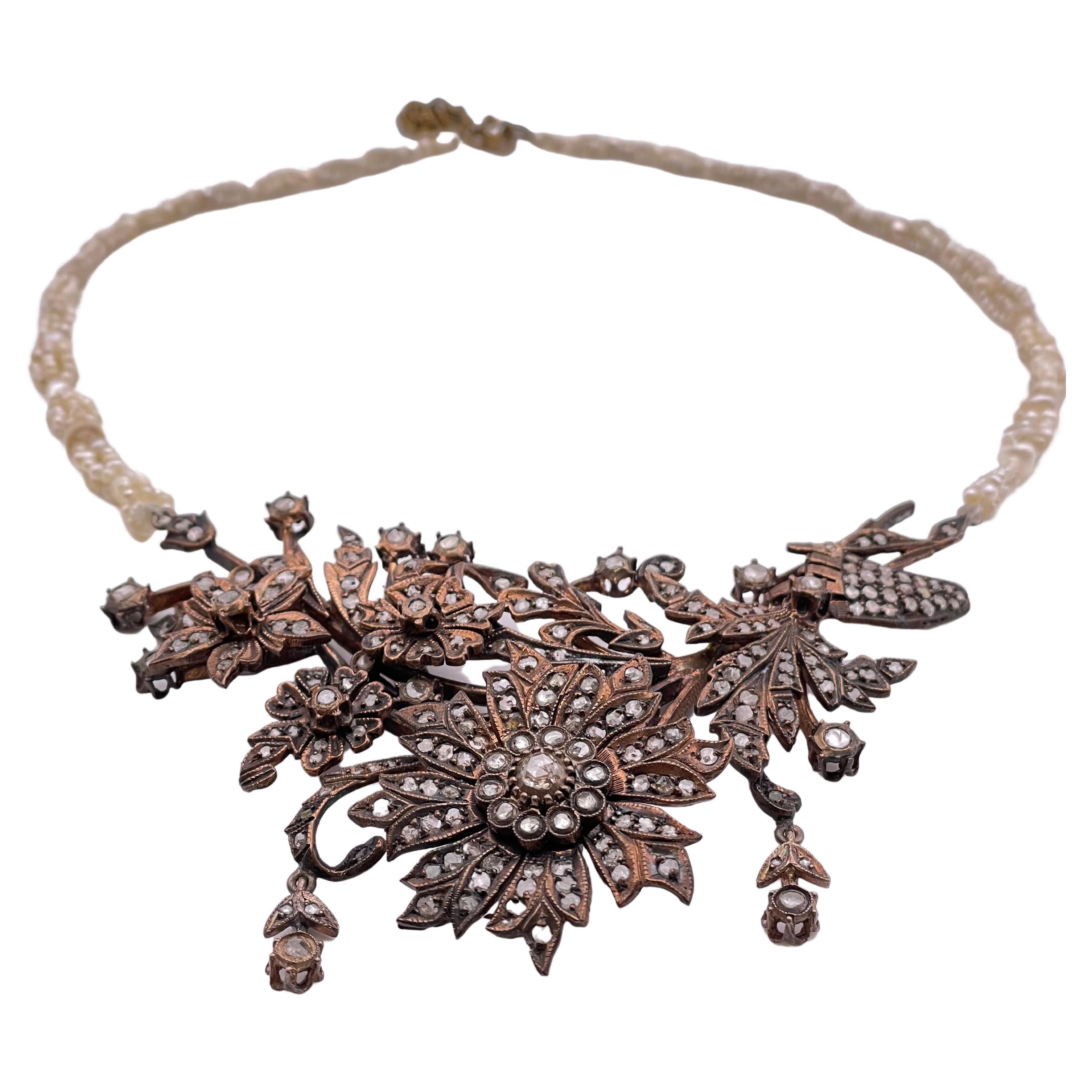 Antiguo diamante victoriano talla rosa con perla natural de Bahrein en venta