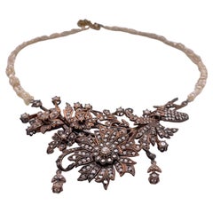 Antiker viktorianischer Diamant im Rosenschliff mit natürlicher Bahrain-Perle