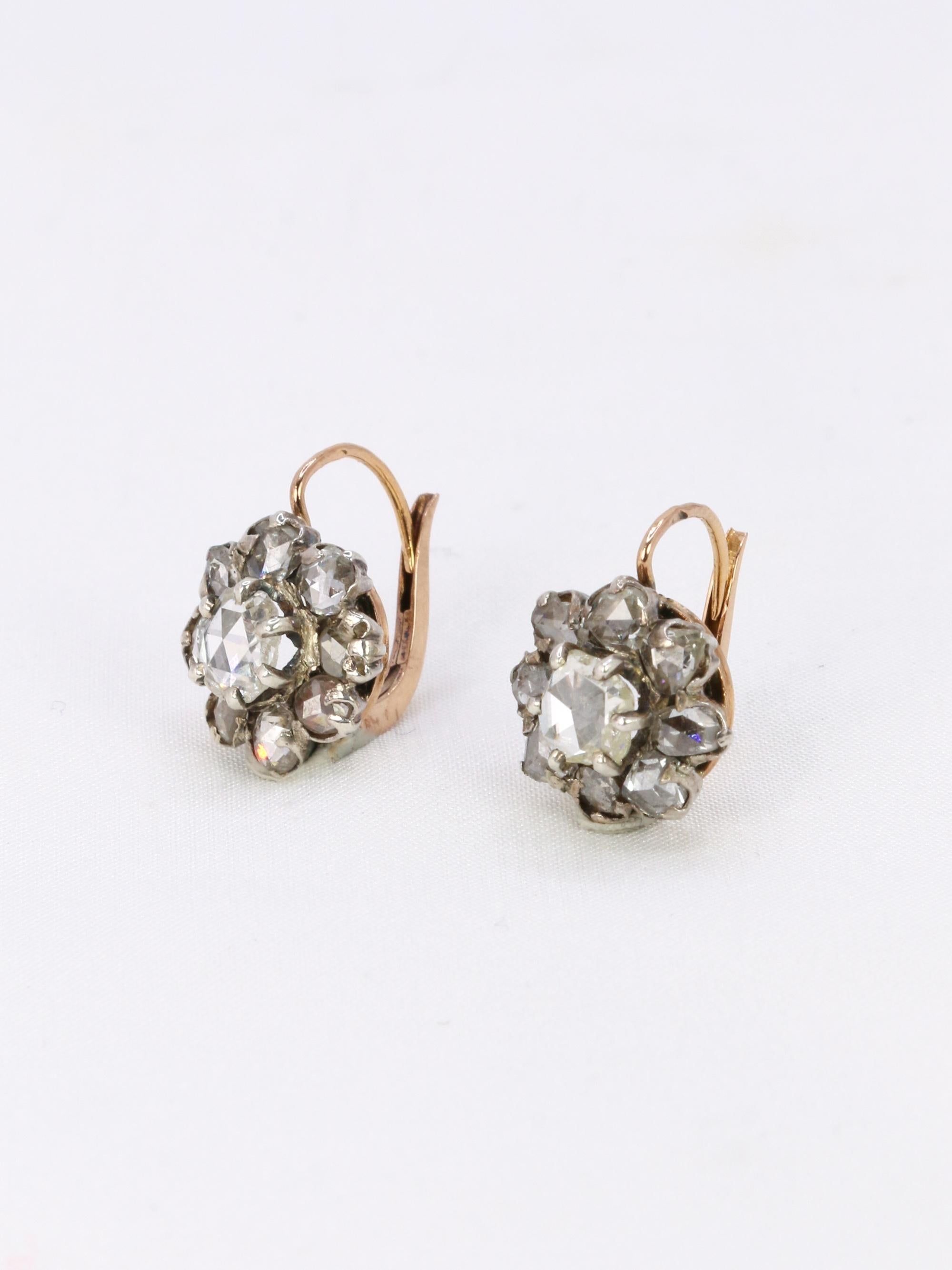 Pendientes antiguos victorianos de diamantes talla rosa Sleeper Victoriano en venta