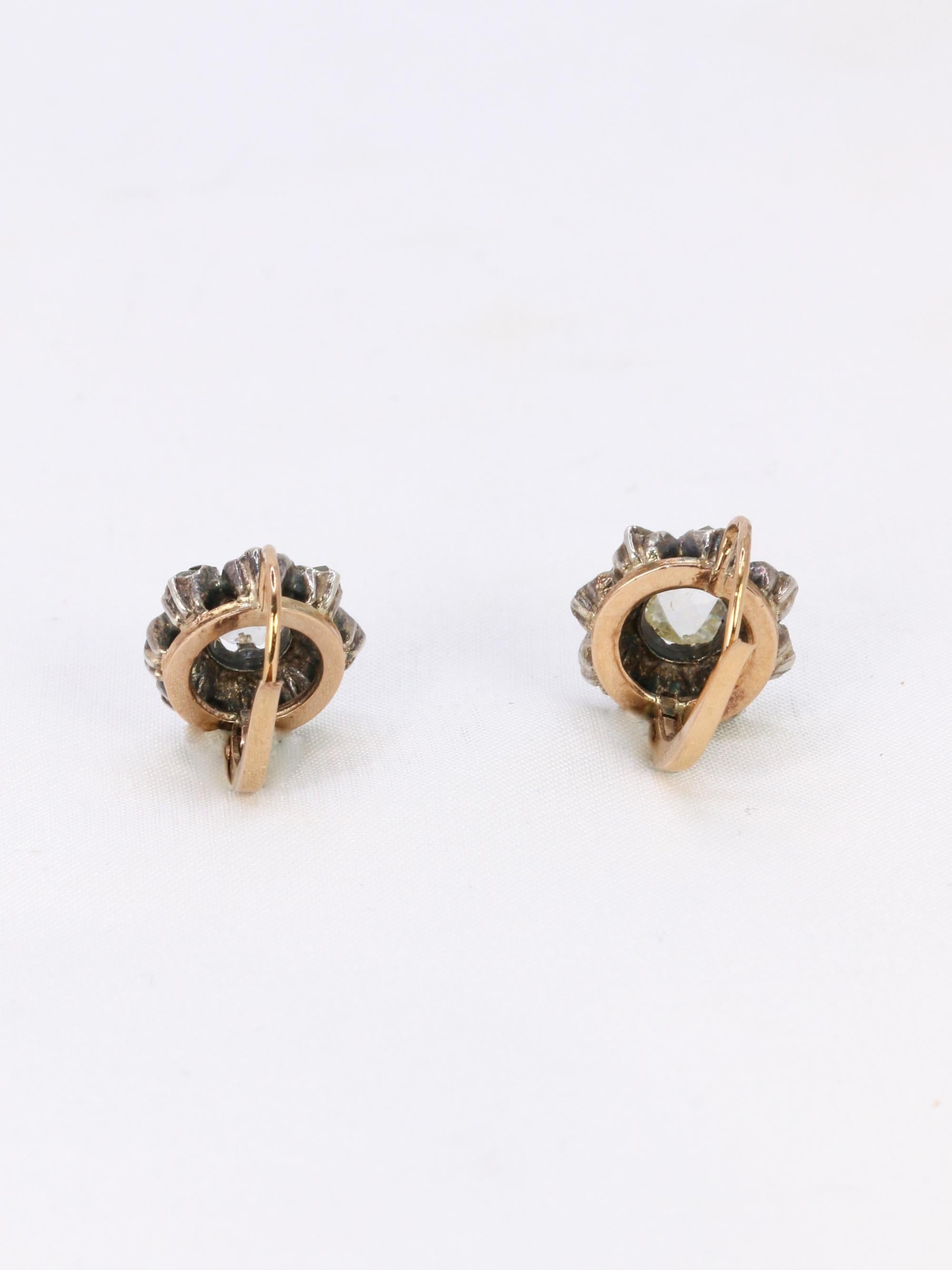 Pendientes antiguos victorianos de diamantes talla rosa Sleeper Corte rosa en venta