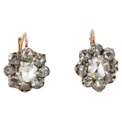 Boucles d'oreilles dormeuses antiques victoriennes en diamants taillés en rose