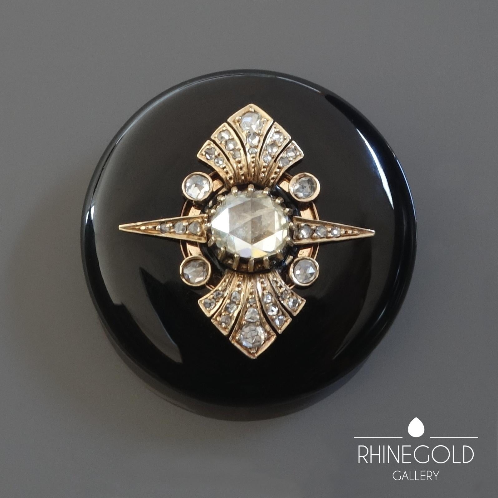 Rose Cut Antique Victorian Rose Diamond Enamel Gold Locket Pendant Brooch For Sale
