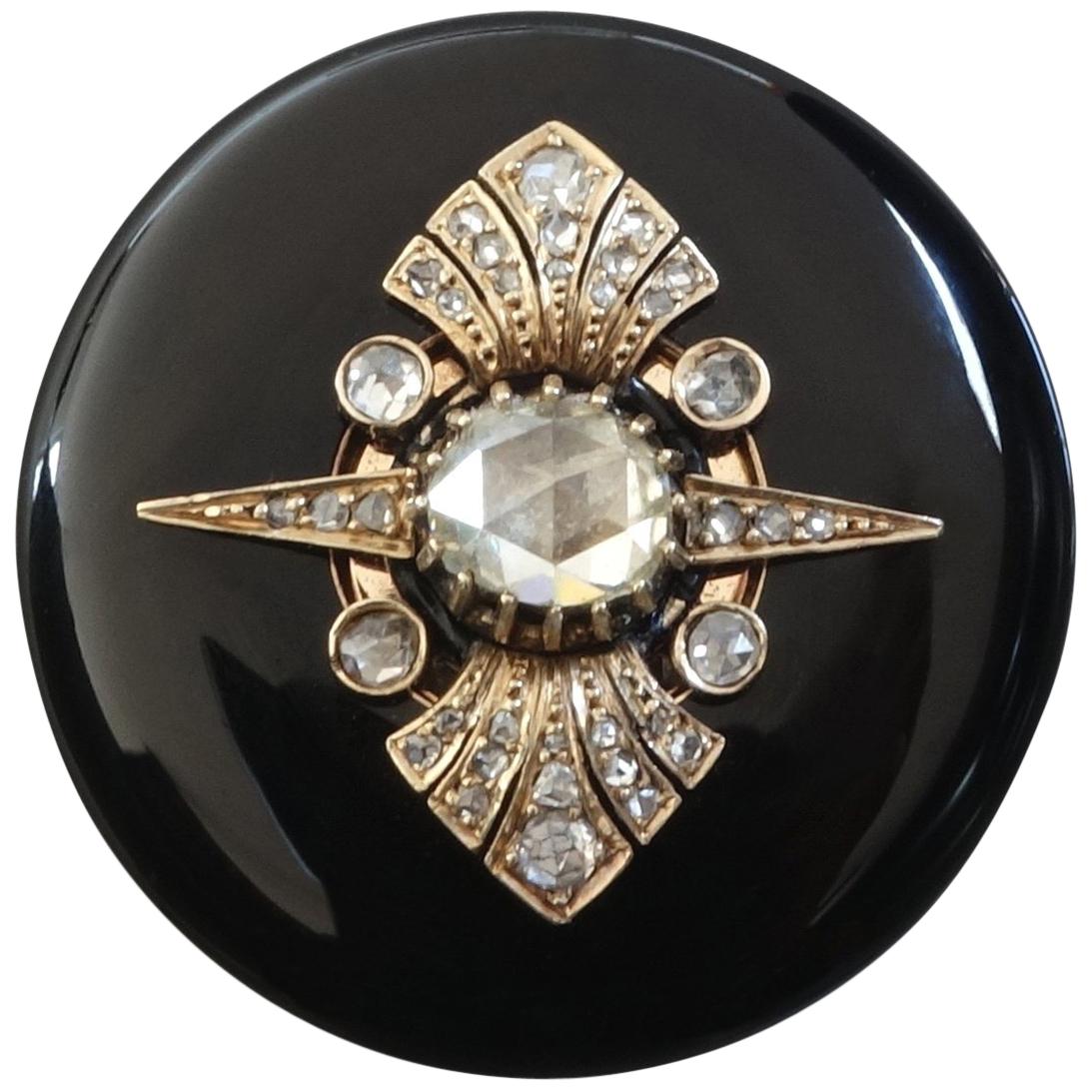 Antique Victorian Rose Diamond Enamel Gold Locket Pendant Brooch For Sale