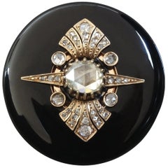 Antique Victorian Rose Diamond Enamel Gold Locket Pendant Brooch
