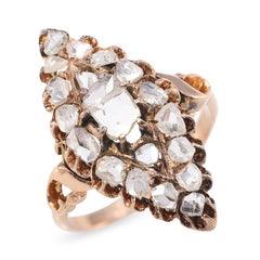 Antique Victorian Rose Gold 1.05tcw Elongated Rose Cut Diamond Navette Ring
