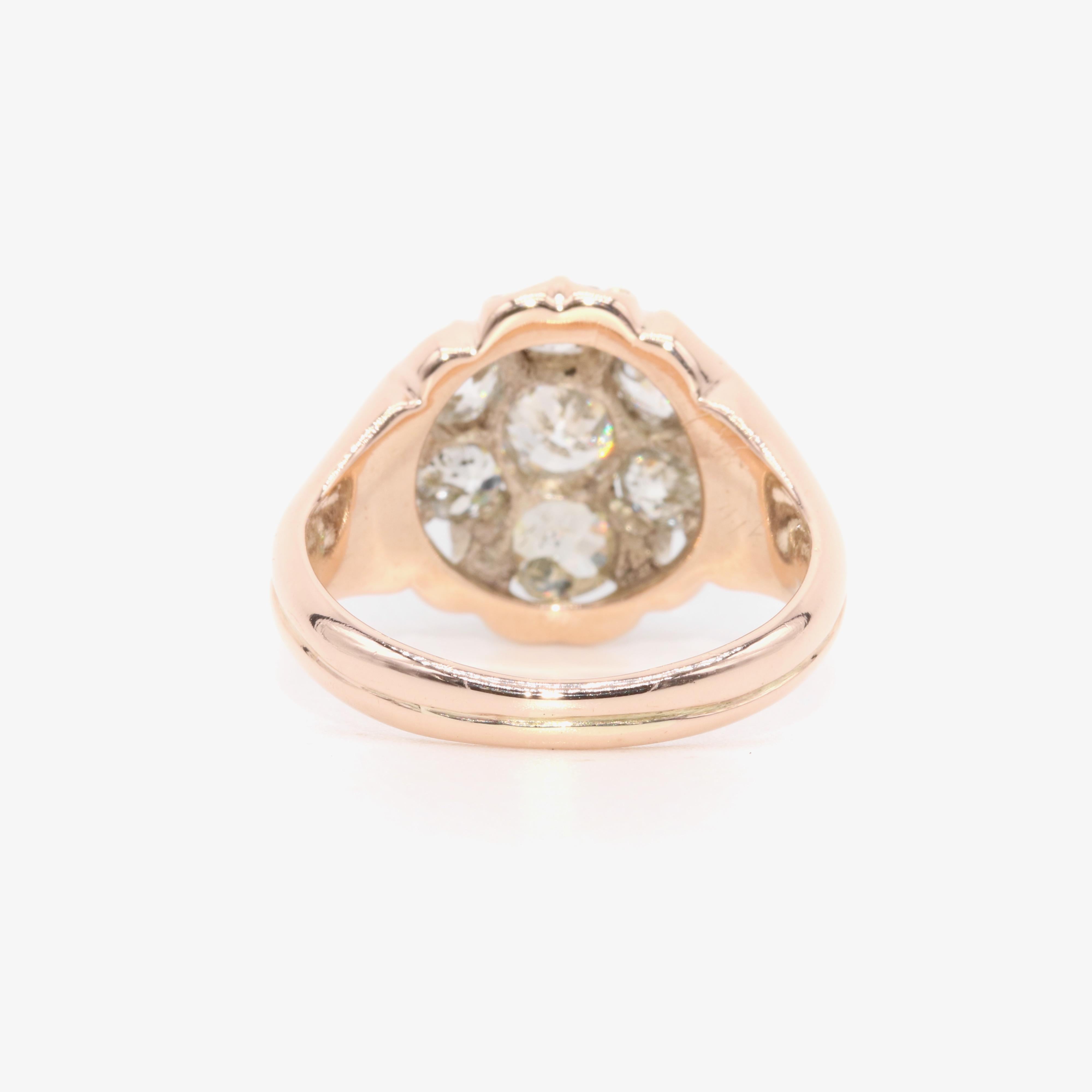 Bague marguerite victorienne ancienne en or rose 2,06 carats avec diamants taille vieille mine en vente 1