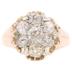 Bague marguerite victorienne ancienne en or rose 2,06 carats avec diamants taille vieille mine